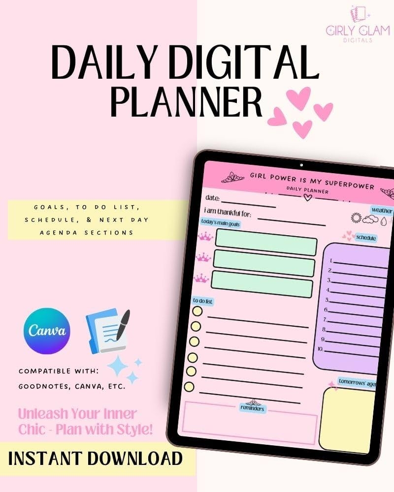 Digital Daily Planner Template Printable Daily Planner Template Girl Boss Template Aesthetic IPad Template Girly Template See More