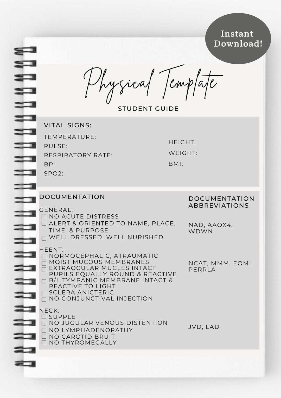 printable blank h&p template