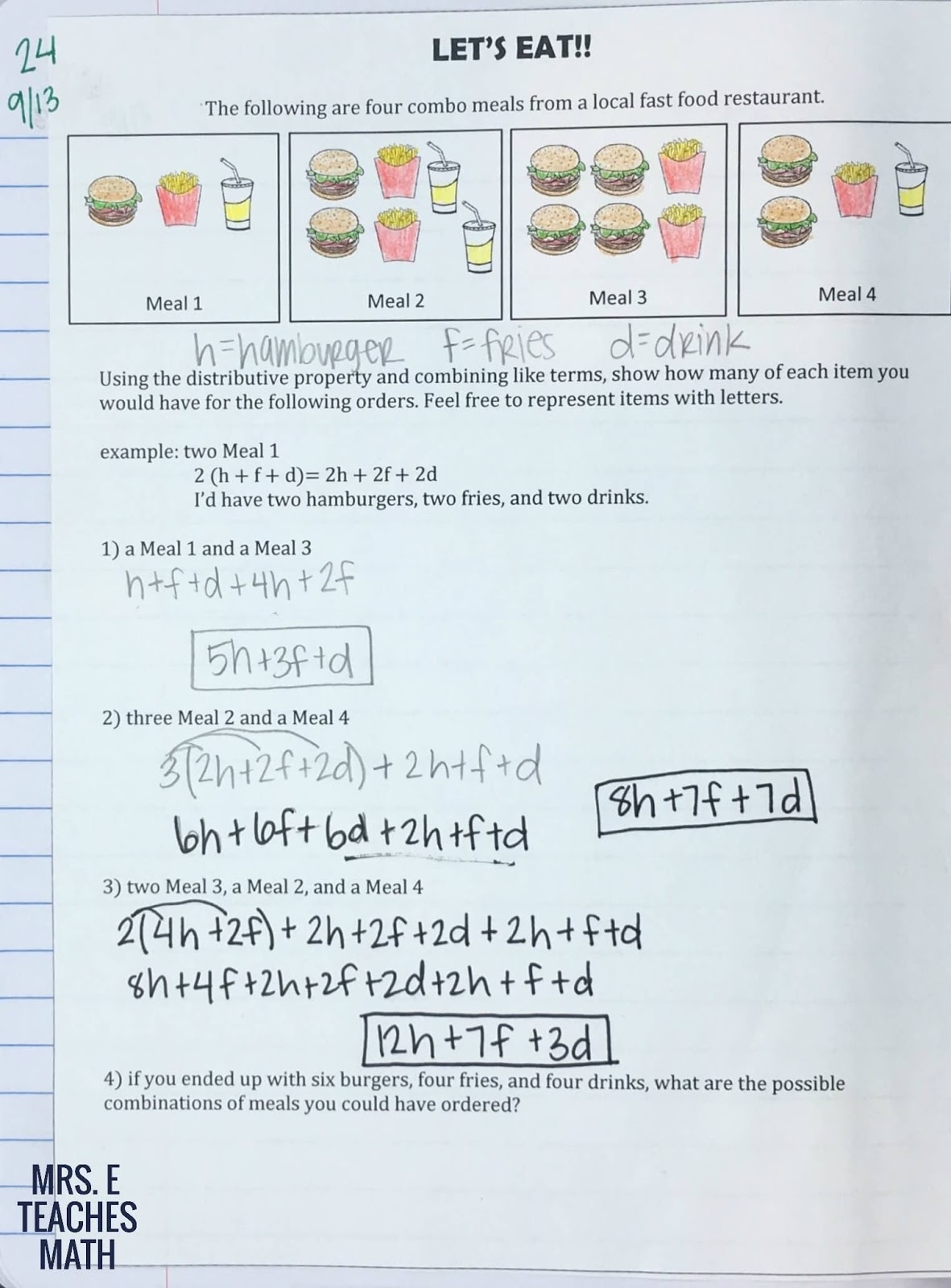 combining like terms and distributive property worksheet