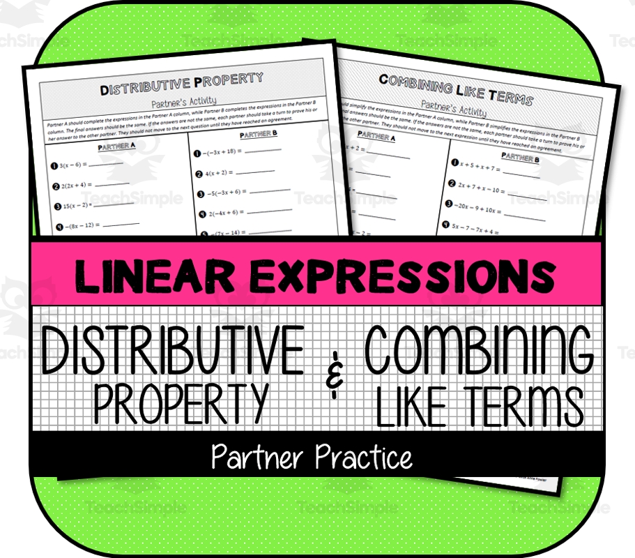 Distributive Property U0026 Combining Like Terms Partner Activity