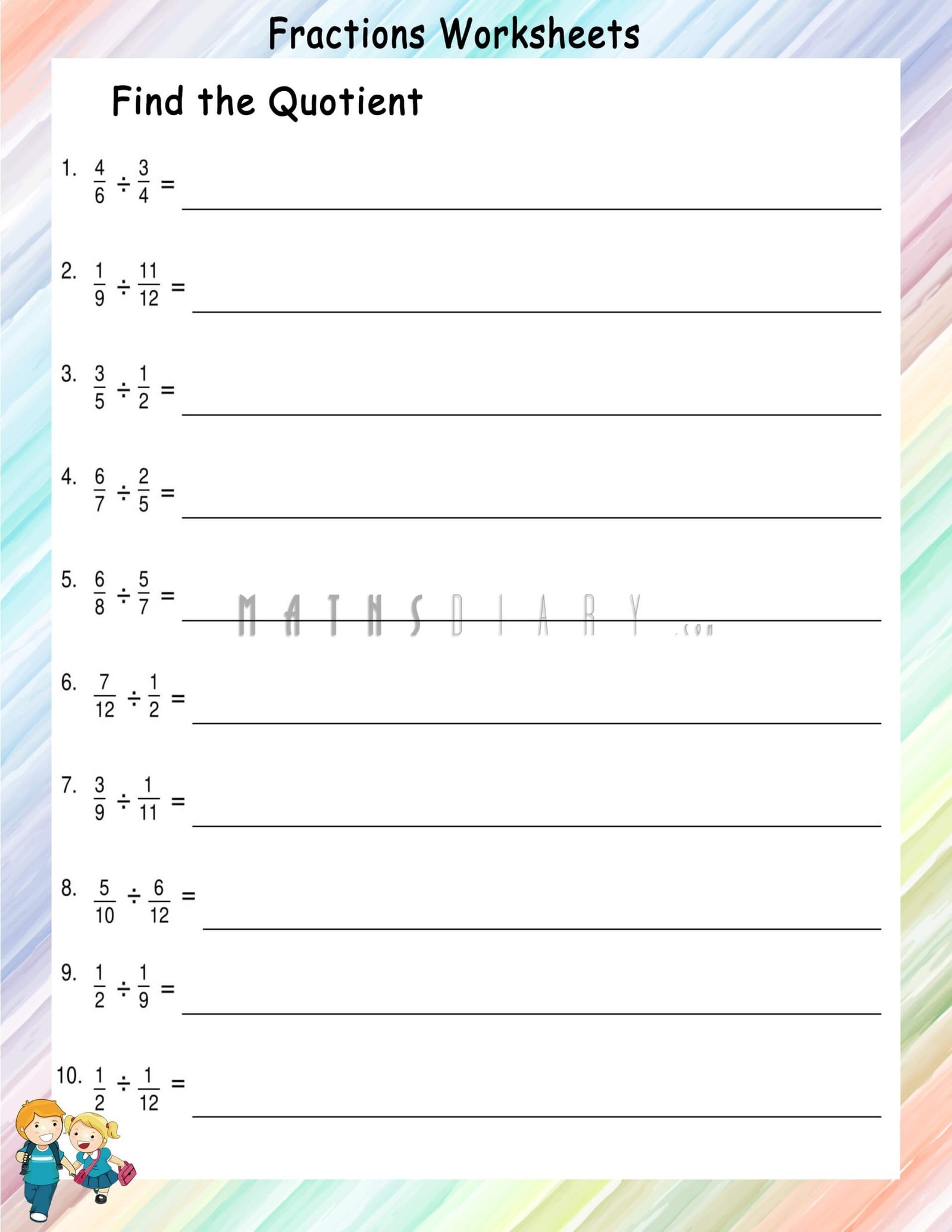 Divide Fractions By Fractions Worksheets Math Worksheets MathsDiary