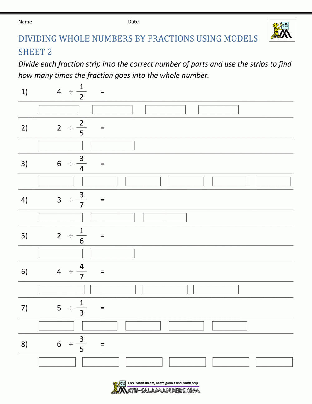 division of fractions worksheets