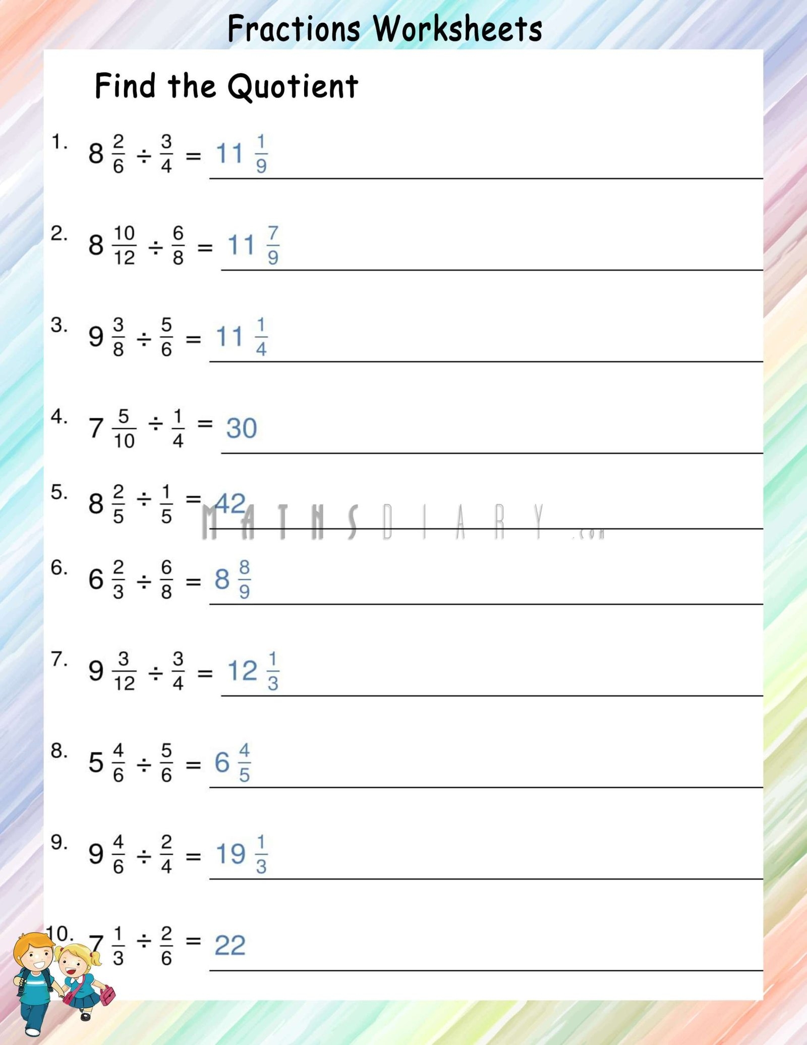 Dividing Mixed Number By Fractions Worksheets Math Worksheets MathsDiary