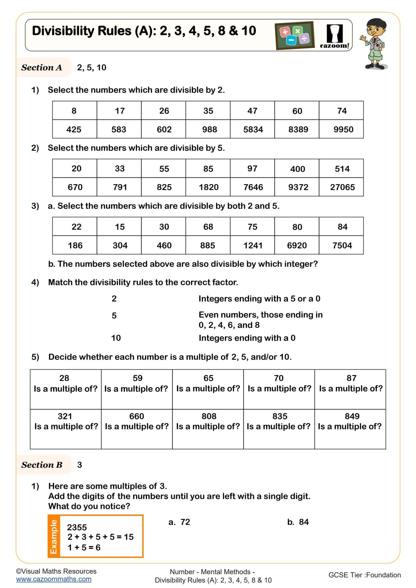 divisibility rules worksheet