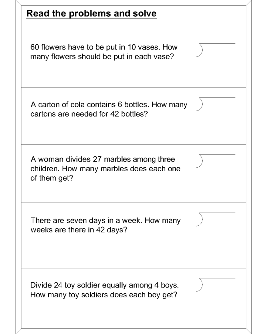 division math problems worksheets