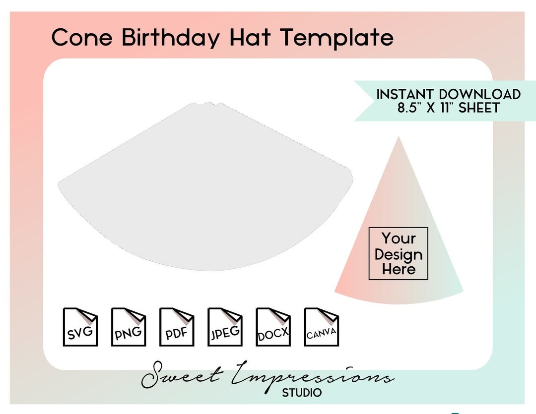 DIY Cone Birthday Hat Template Blank Template Svg Png pdf Jpeg Docx Canva Printable INSTANT DOWNLOAD Etsy UK