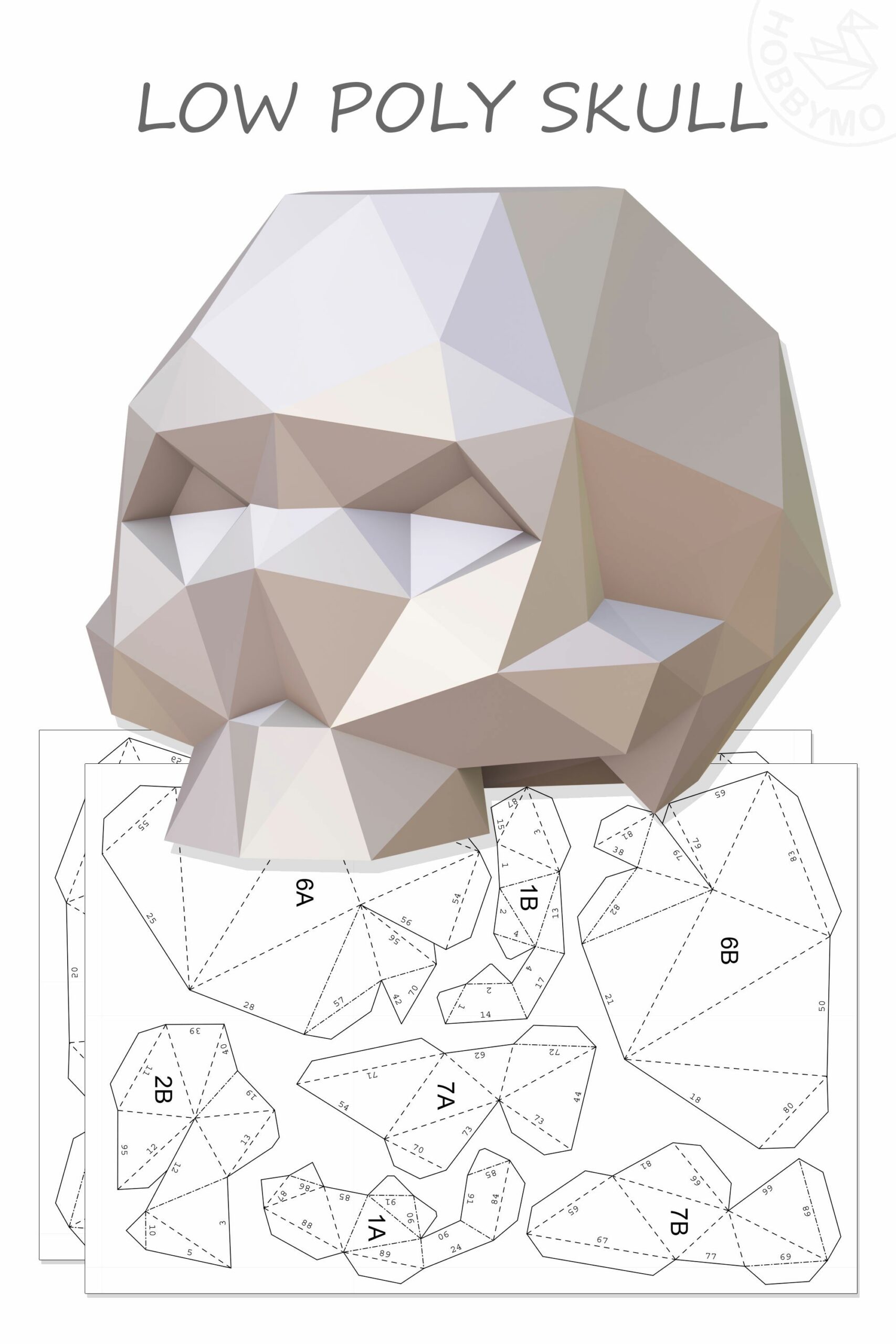 printable 3d paper skull template