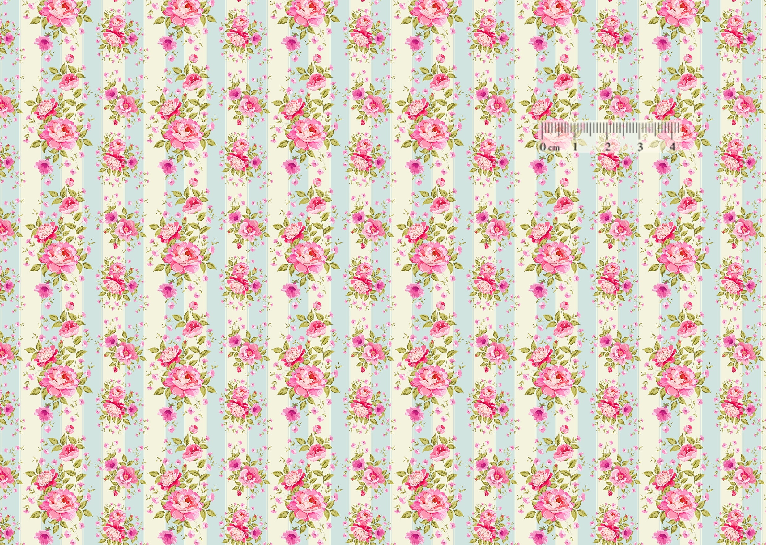 Dollhouse Miniature Printable Wallpaper 12th Scale DIY Printable Vintage Floral Blue Strips Pattern Wallpaper digital File Etsy