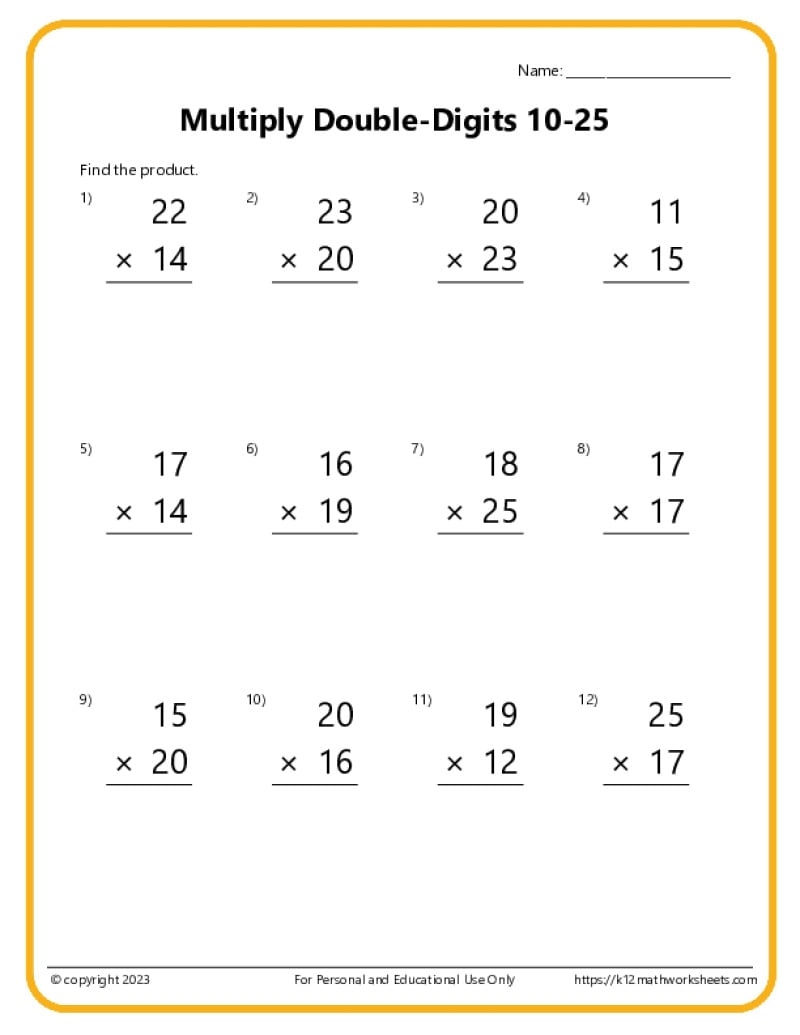 double digit math worksheets