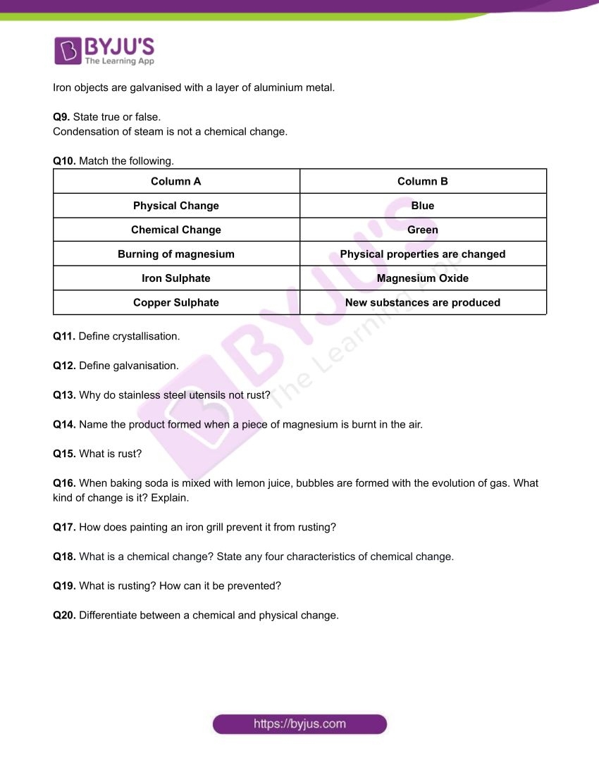 physical and chemical changes worksheet