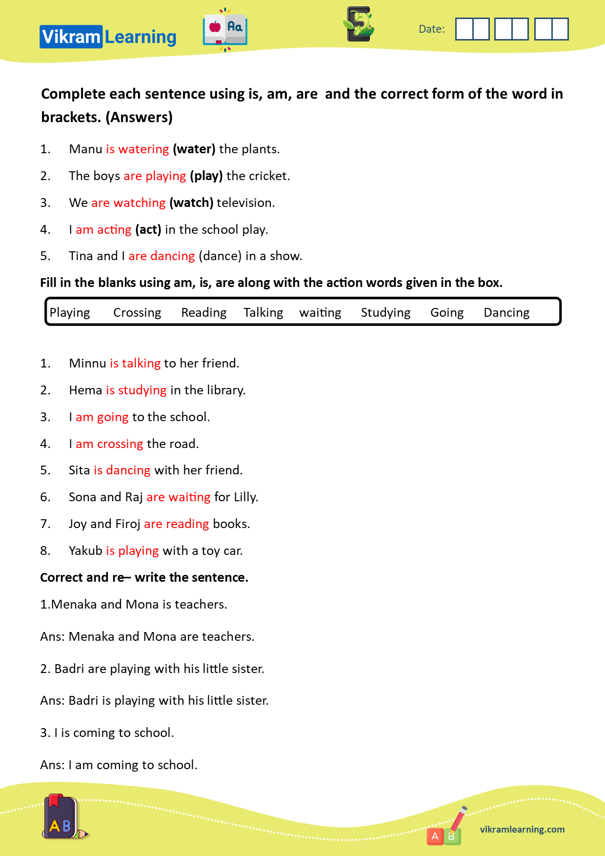 am is and are worksheets