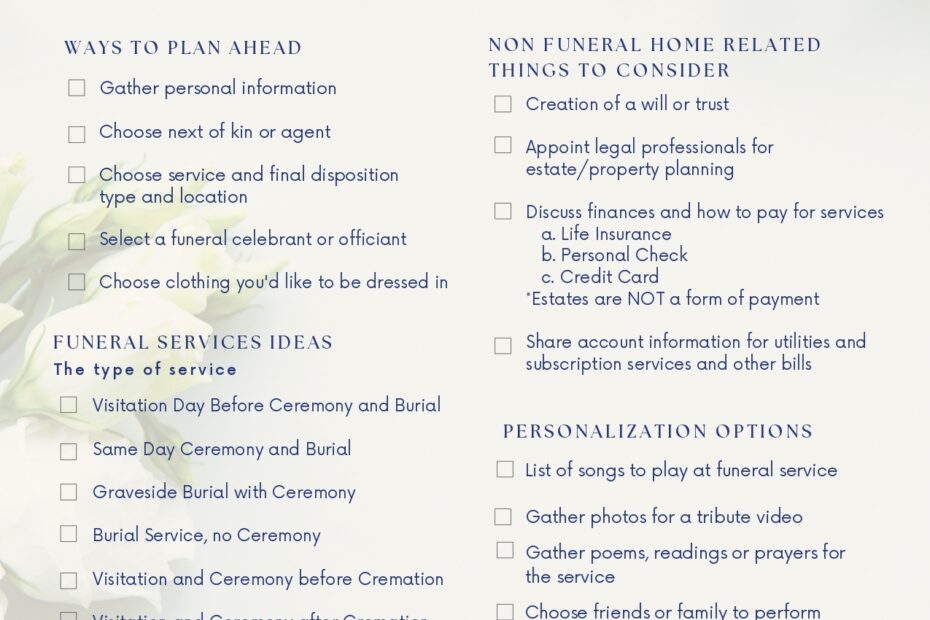Download Our FREE Funeral Pre Planning Checklist Here