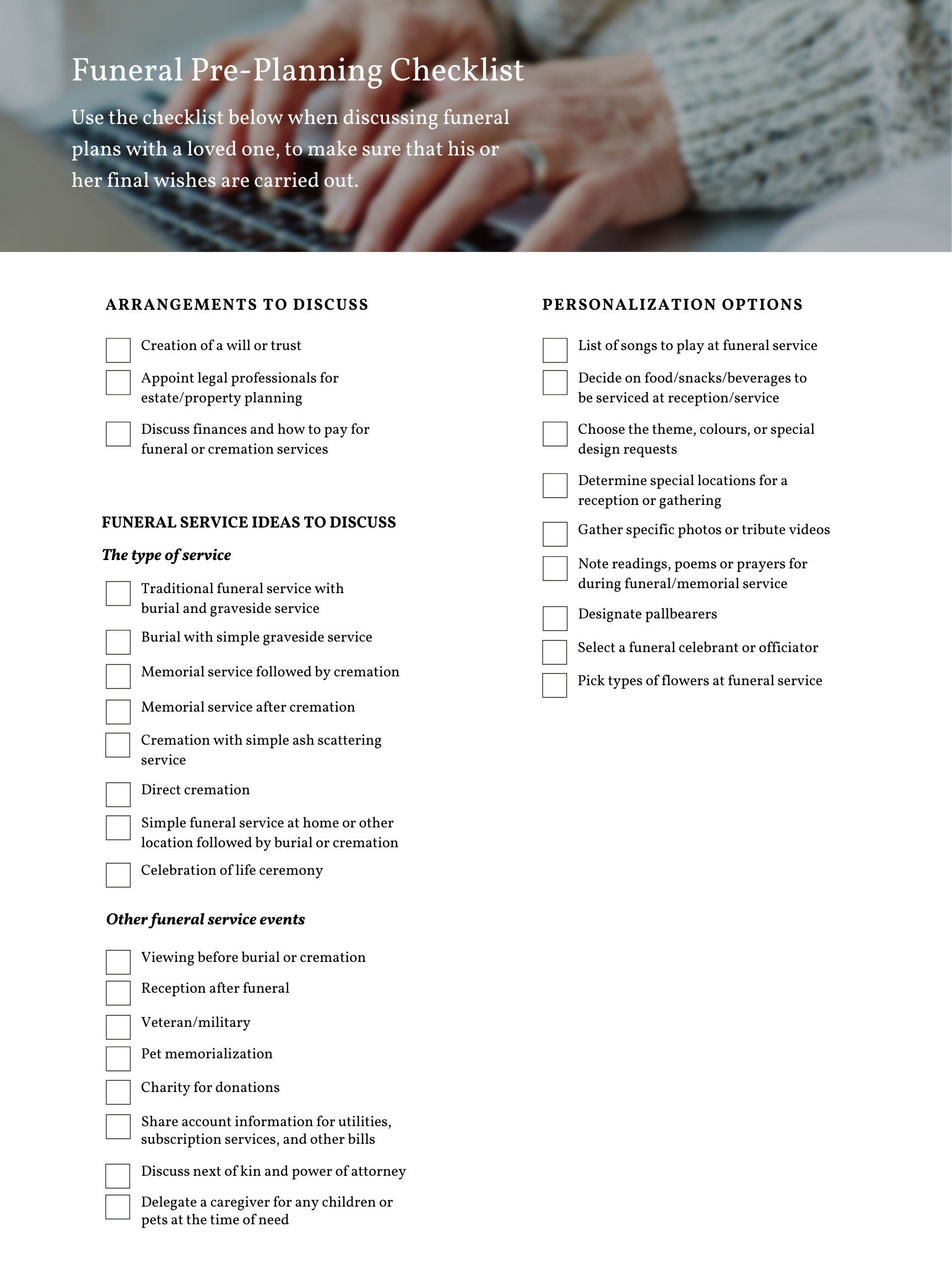 Download Our FREE Funeral Pre Planning Checklist Here