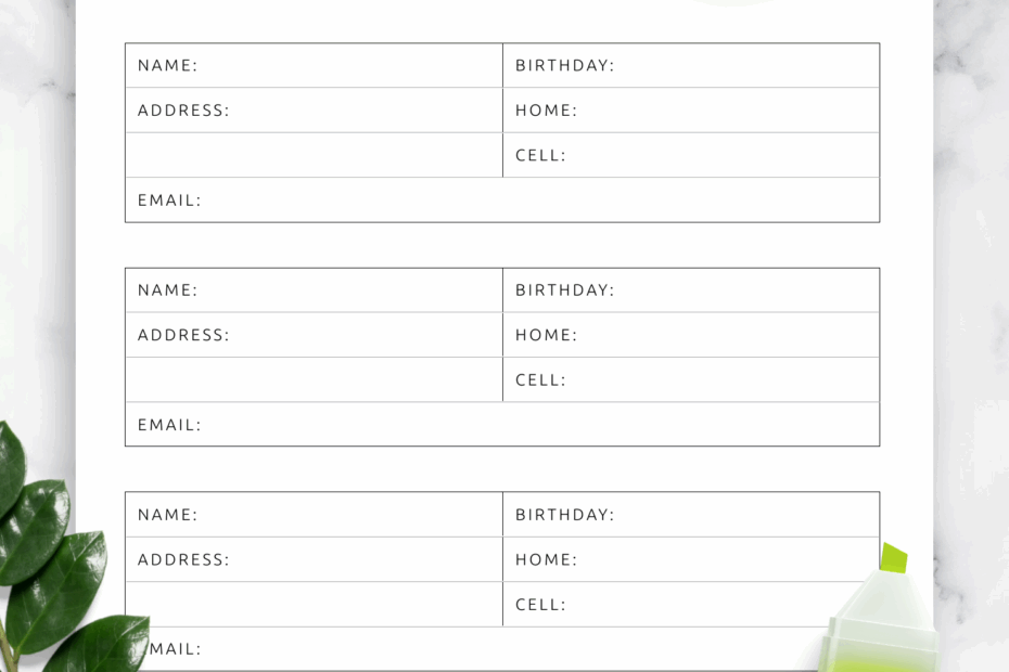 Download Printable Address Book Template PDF