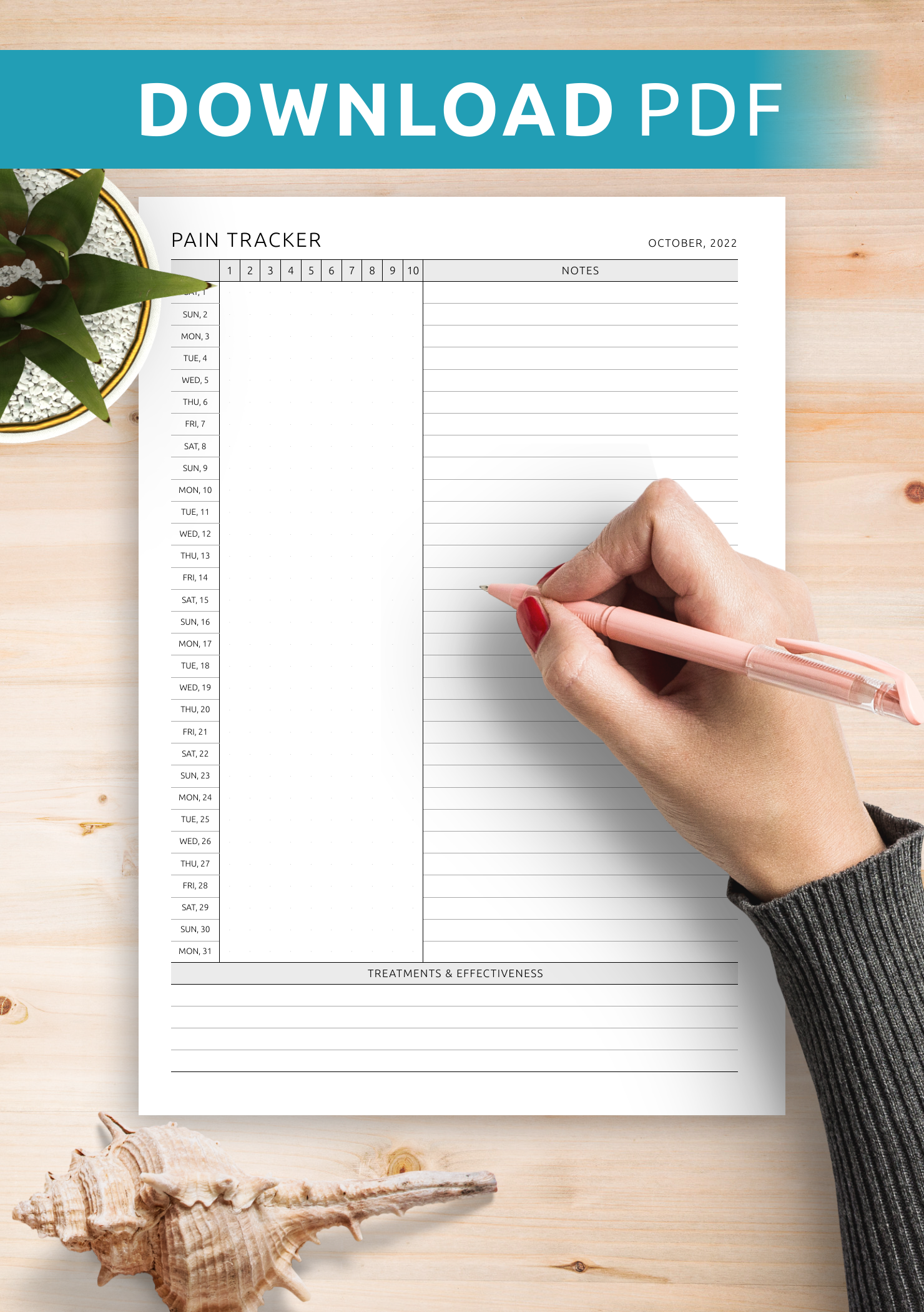 free printable pain diary template