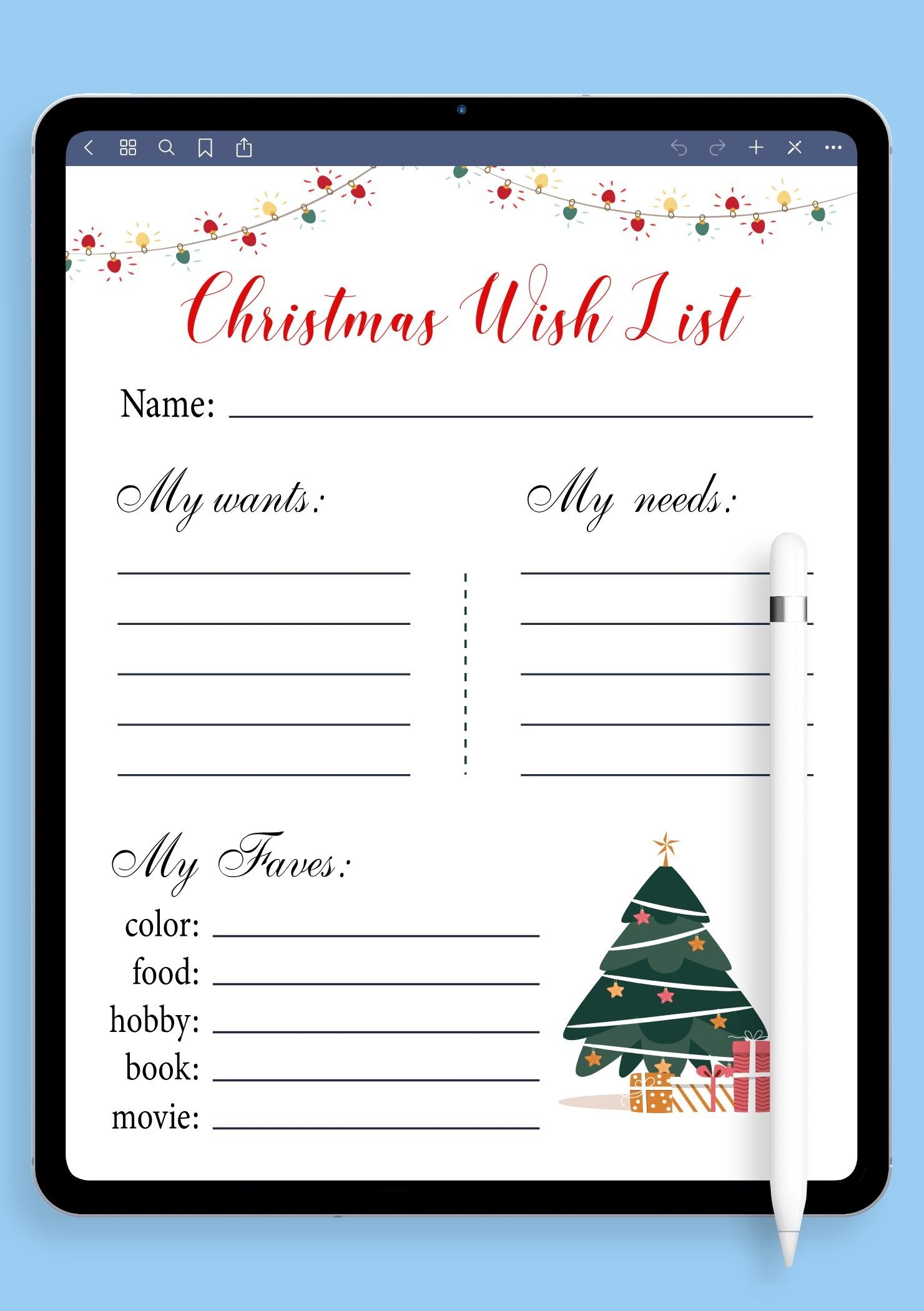 cute wish list printable