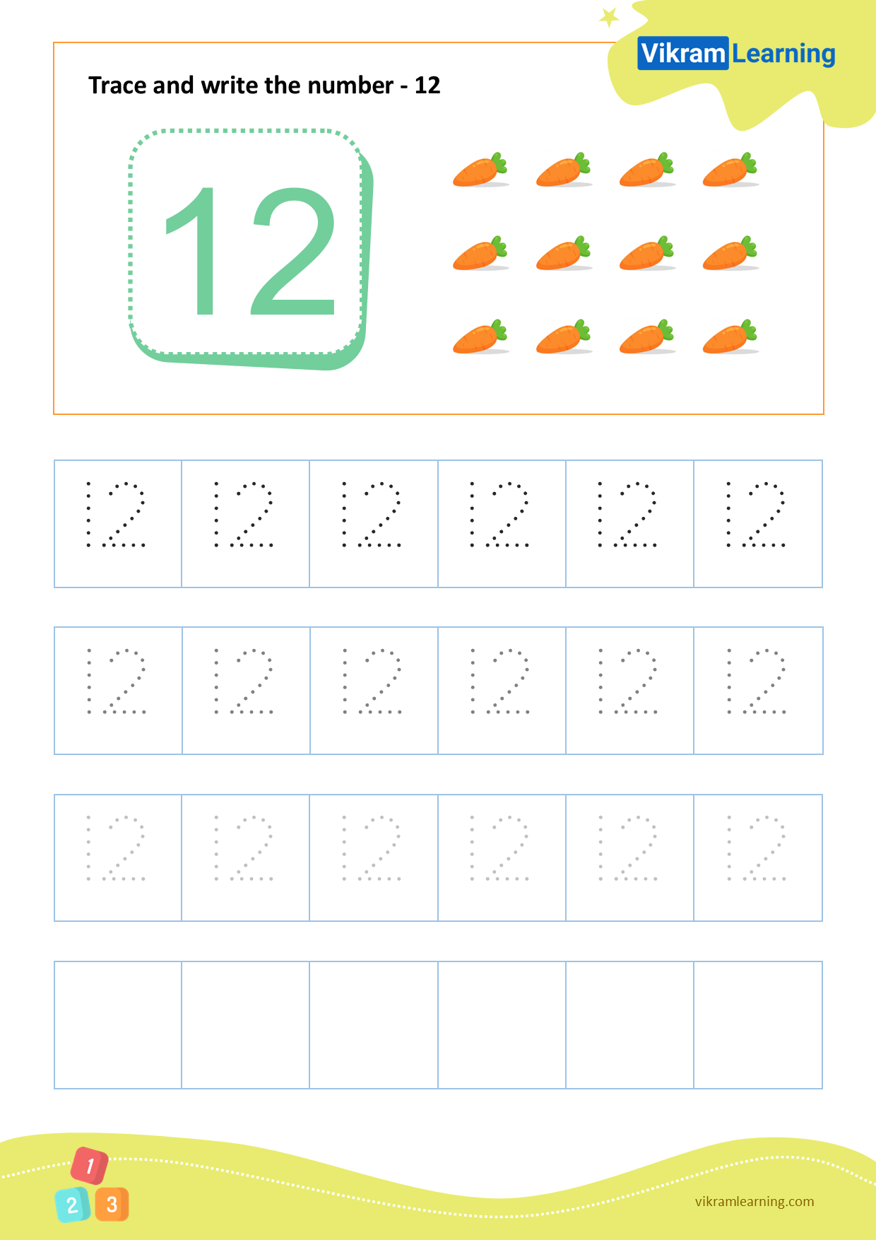 Download Trace And Write The Number 12 Worksheets Vikramlearning
