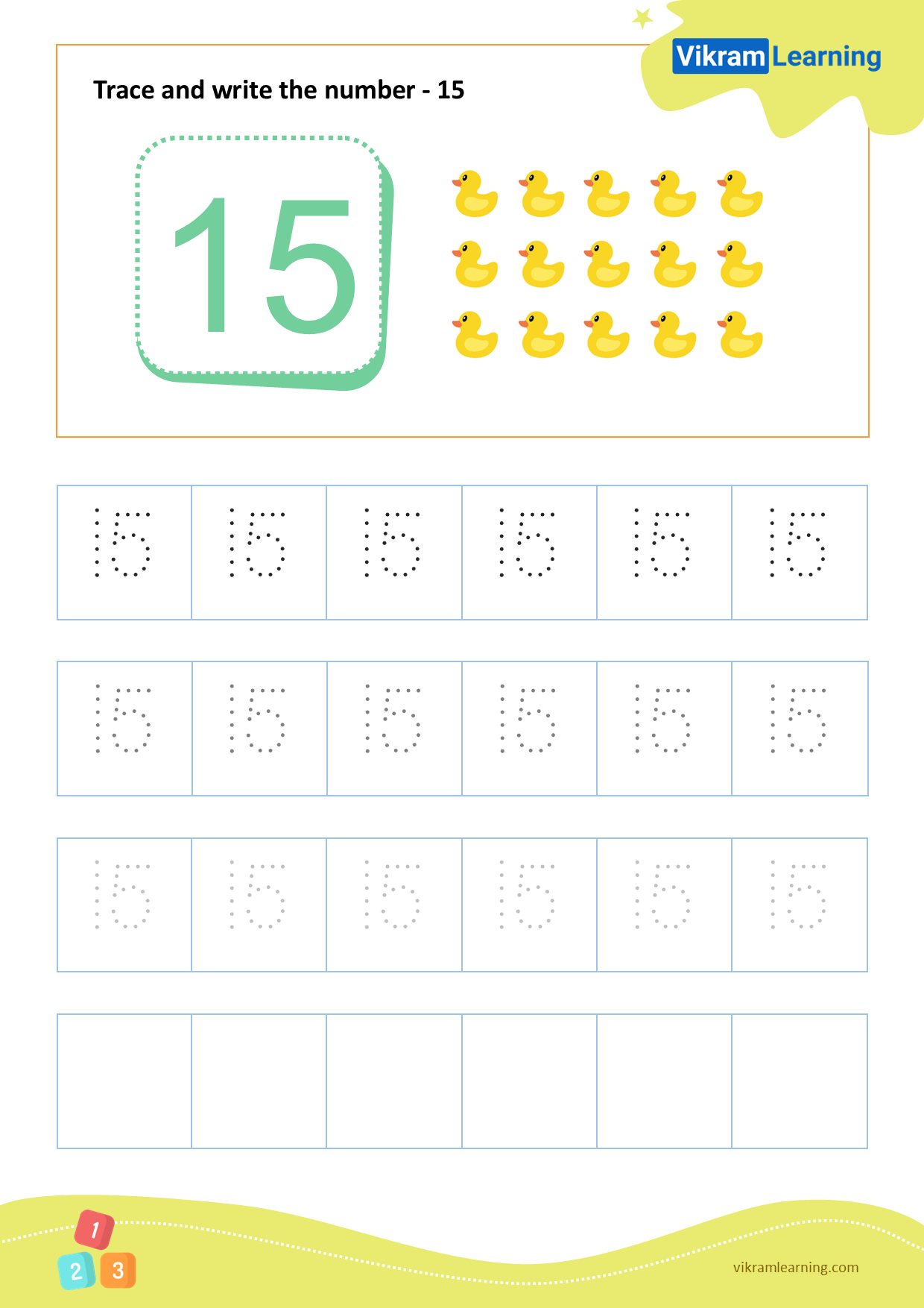 Download Trace And Write The Number 15 Worksheets Vikramlearning
