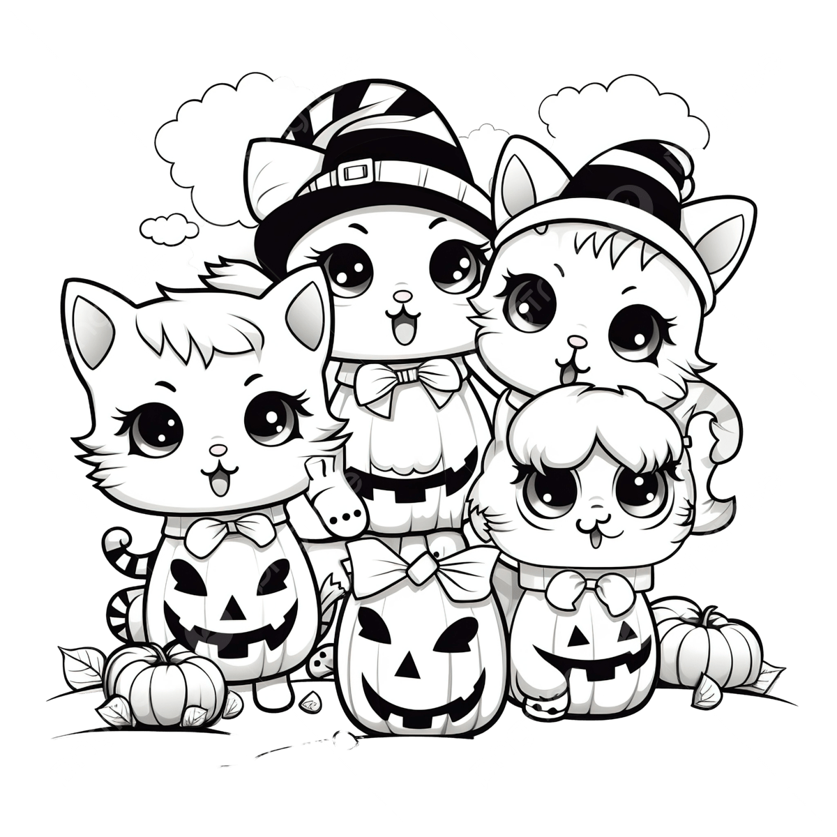 Draw Vector Illustration Coloring Page Halloween Cute Cats Doodle Cartoon Style Halloween Clipart Cute Clipart Cartoon Clipart PNG Transparent Image And Clipart For Free Download