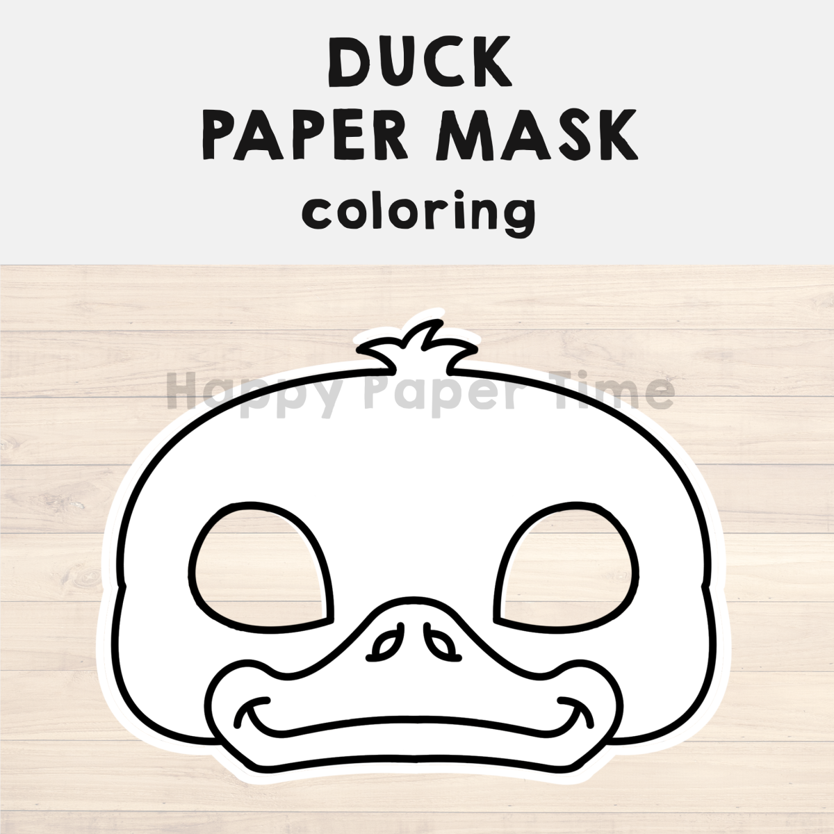 Duck Paper Mask Printable Pond Animal Coloring Craft Activity Costume