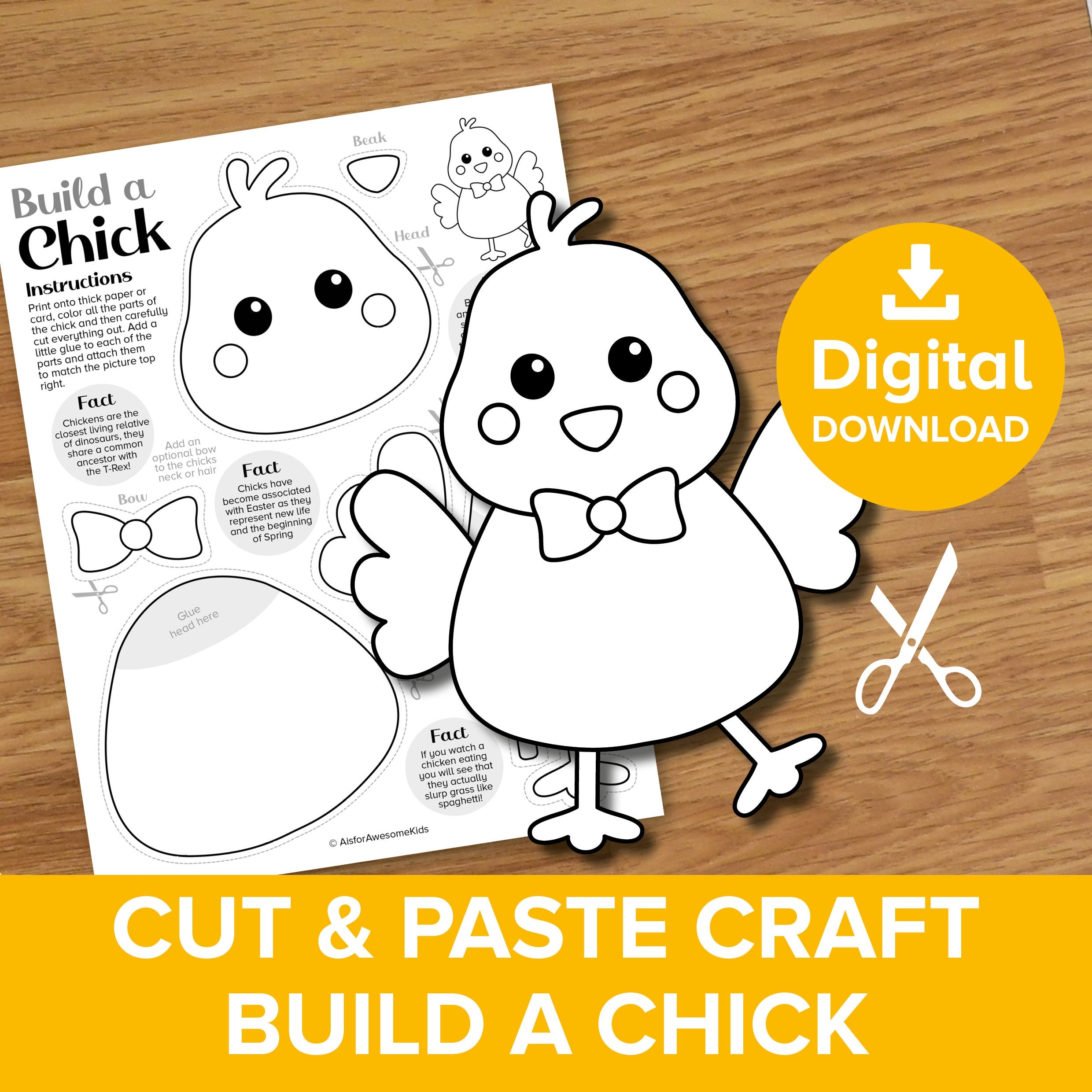Easter Chick Cut U0026 Paste Craft Printable Build A Chicken Coloring 