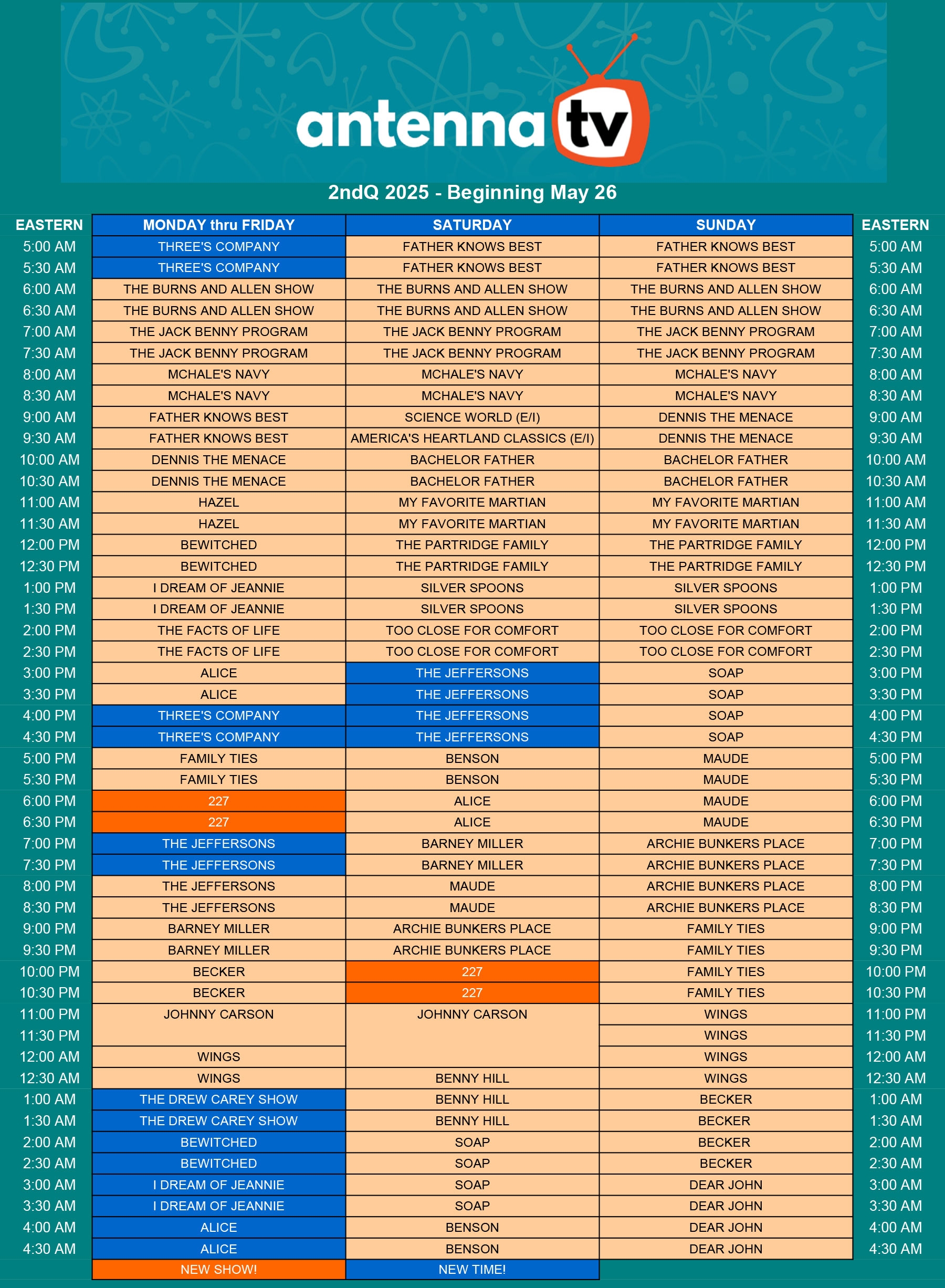 Eastern Schedule Antenna TV