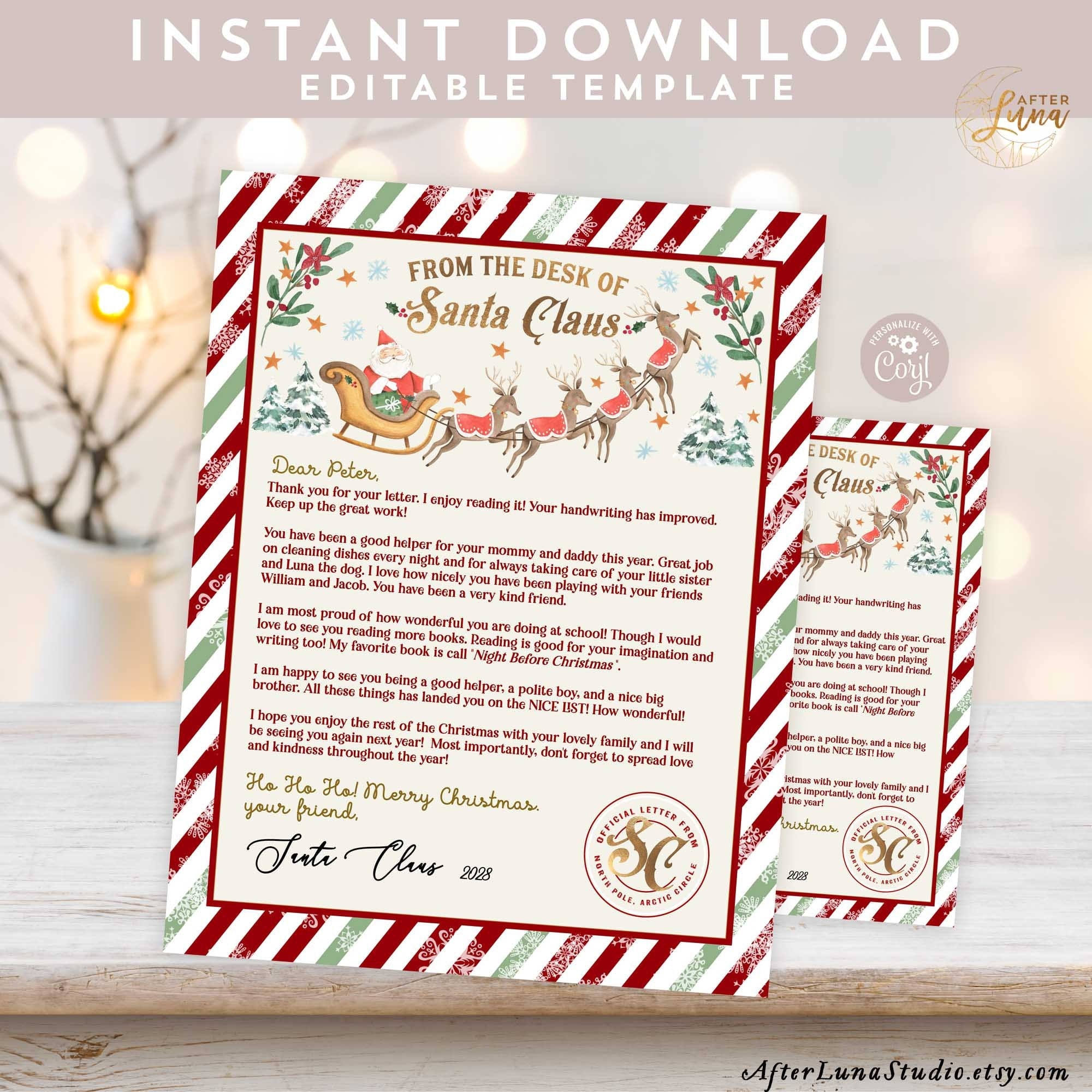 EDITABLE Approved Letter From Santa Approved Letter Santa Sleigh Letter From Santa Claus Editable Template Printable Instant Download 215 Etsy