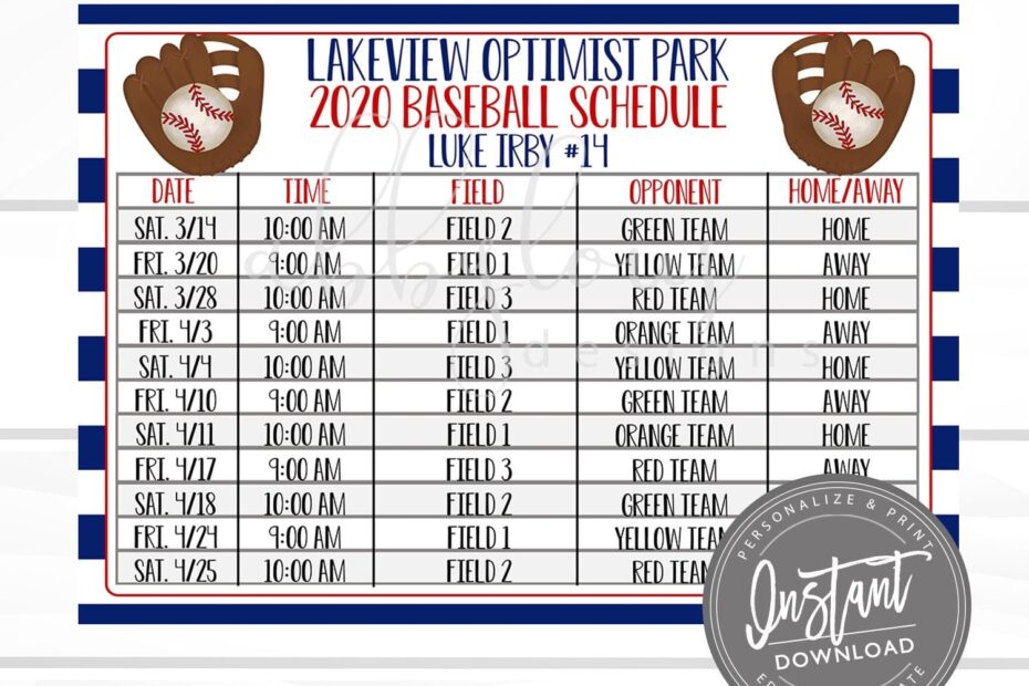 EDITABLE Baseball Game Schedule Printable Practice Schedule Summer Ball Schedule Editable Schedule Editable File Digital Template Etsy