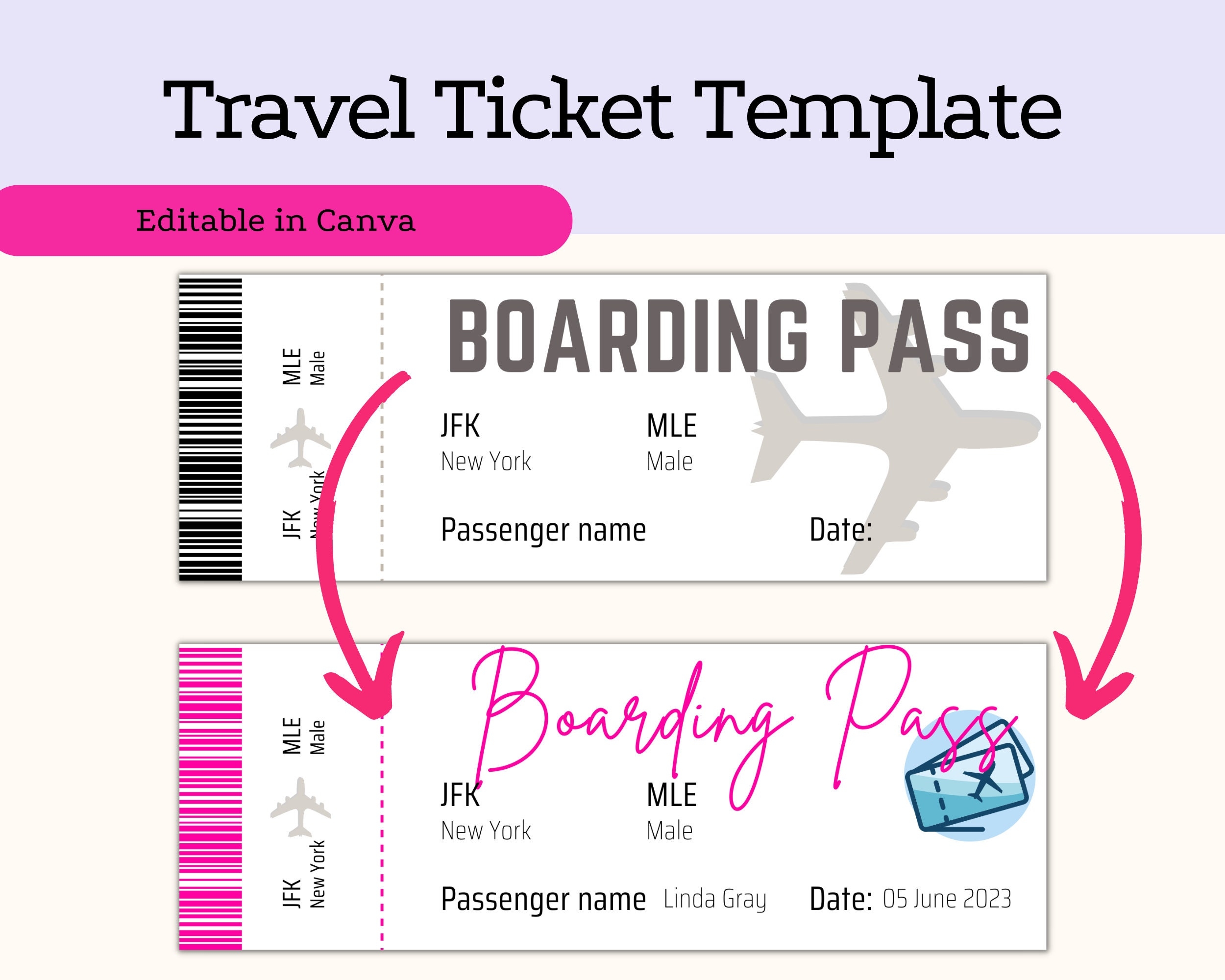 canva plane ticket template