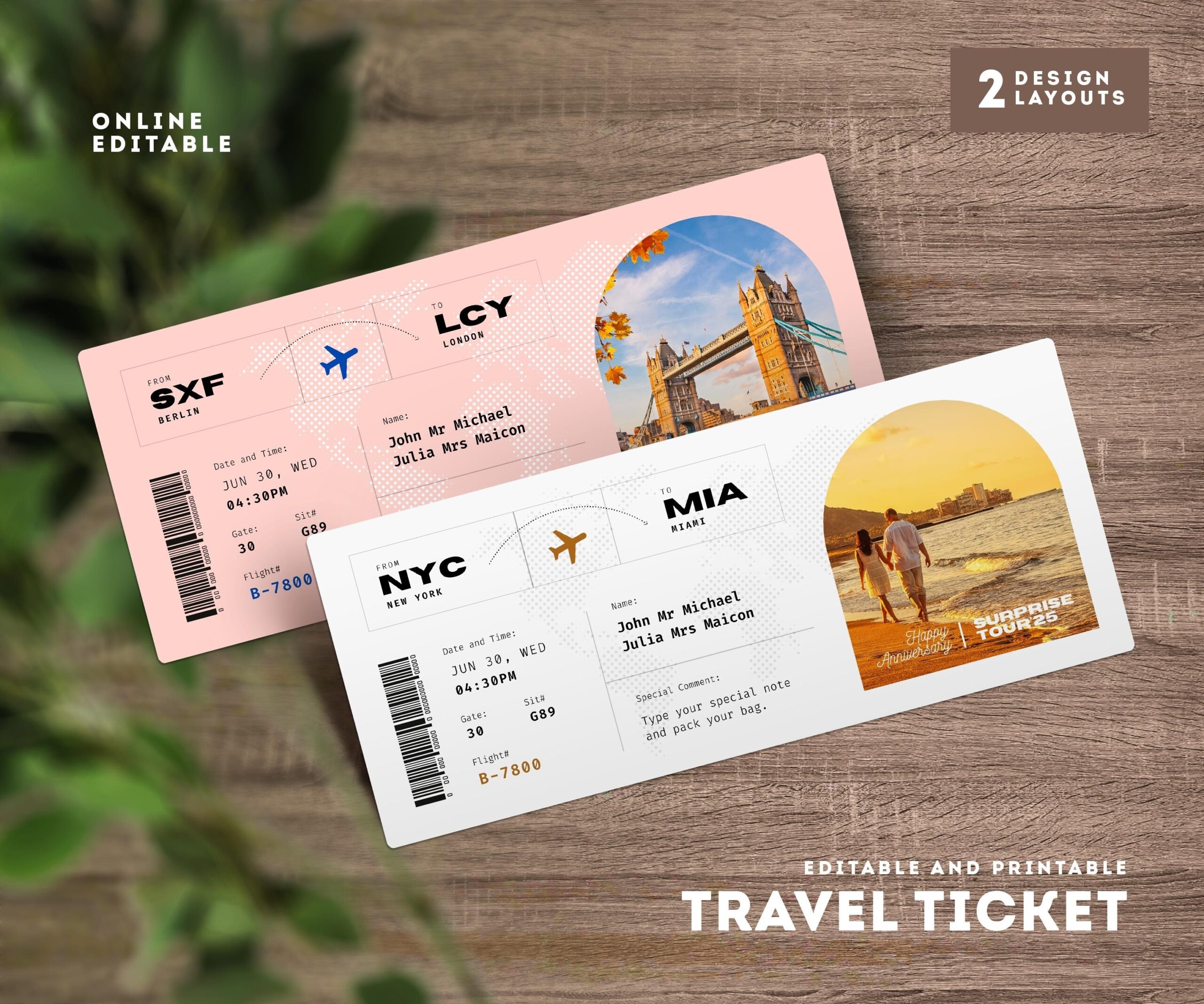 Editable Boarding Ticket Canva Template Vacation Plane Ticket Surprise Airline Gift Flight Pass Travel Ticket Couple Gift Travel Etsy