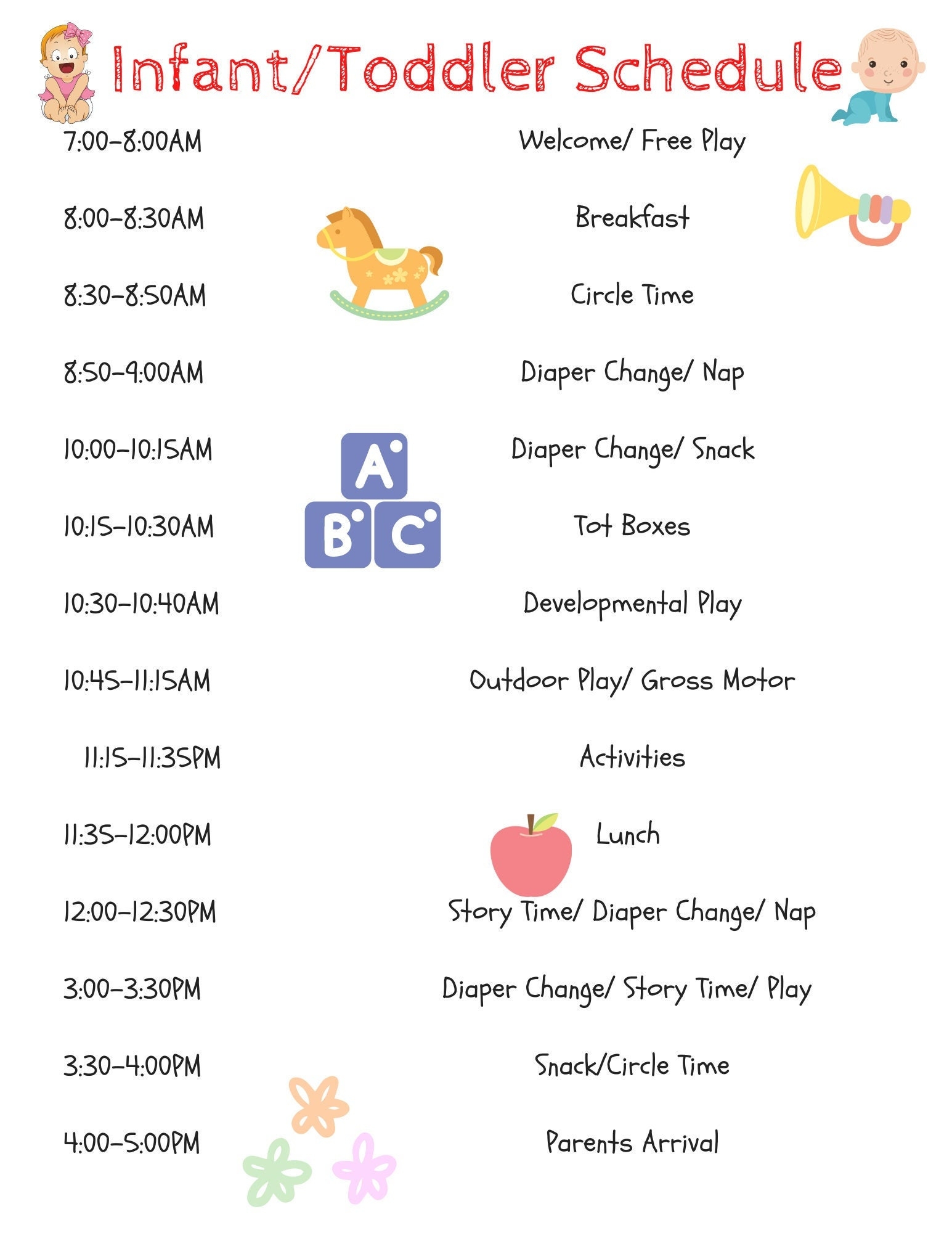 infant daycare schedule template