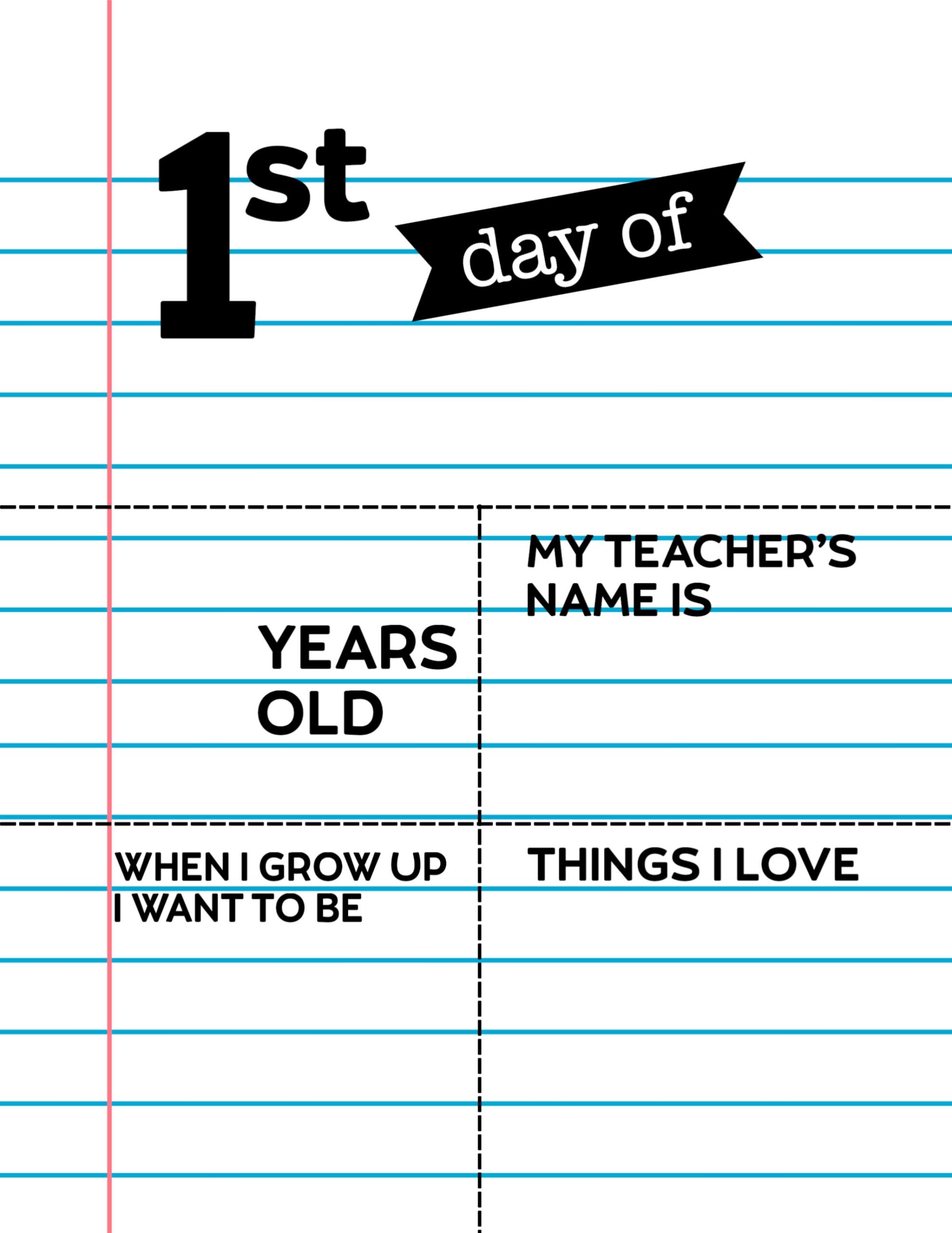first day of school free printable
