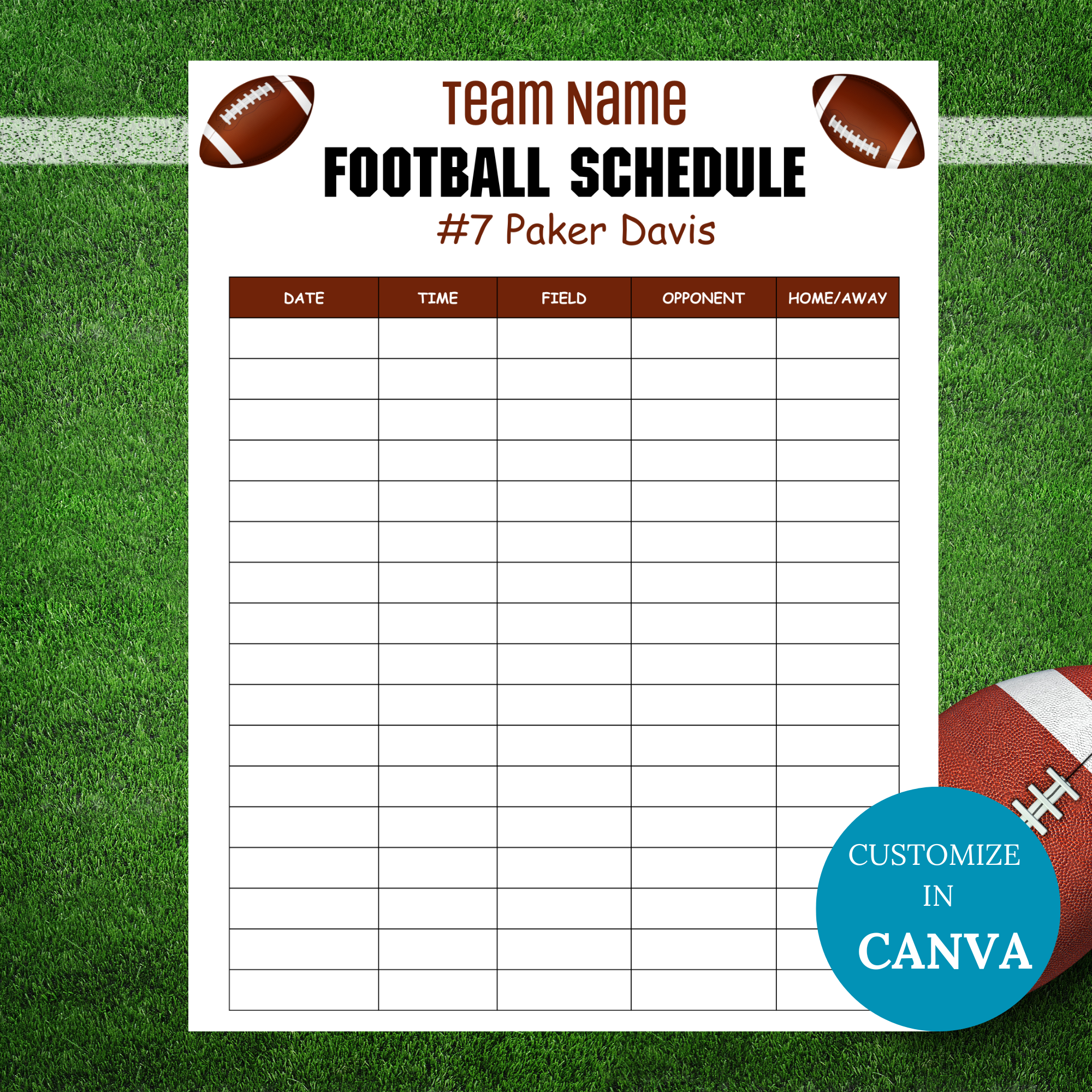 Editable Football Practice Schedule Template Pdf Instant Download 