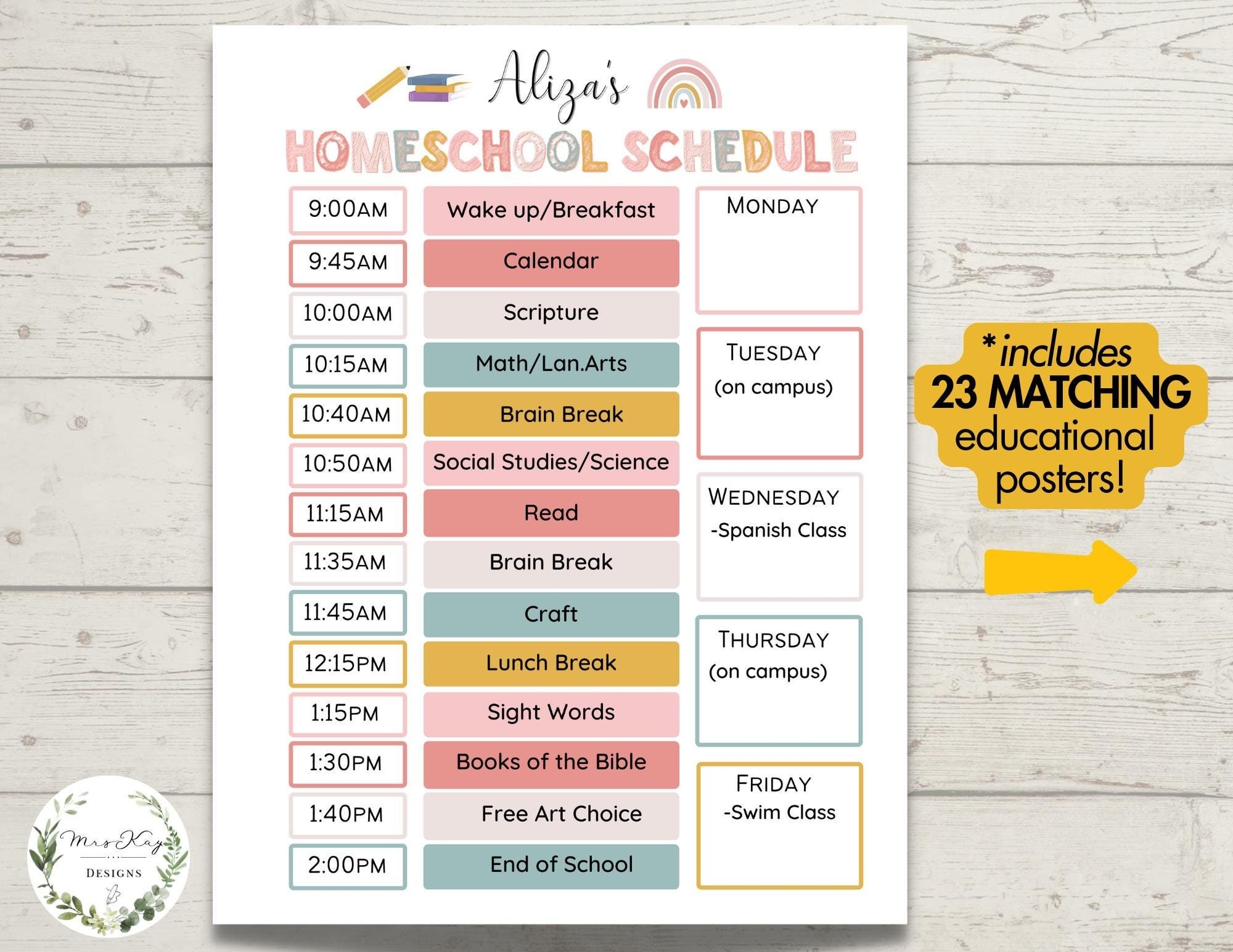 Editable Homeschool Schedule Template Printable Editable 