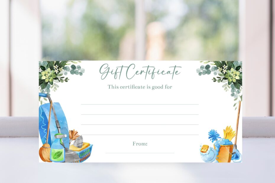 Editable House Cleaning Gift Certificate Template Printable