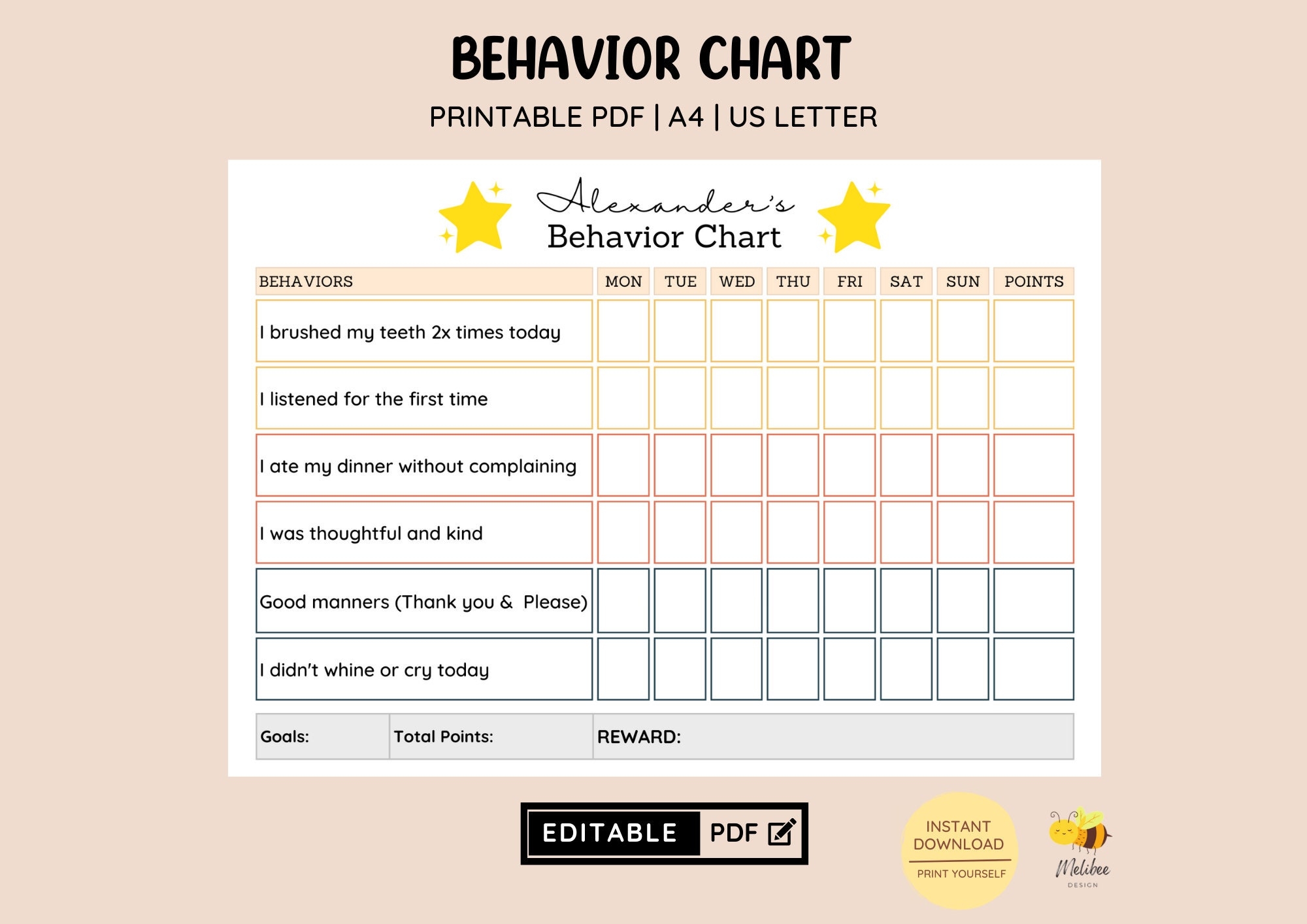 printable behavior charts