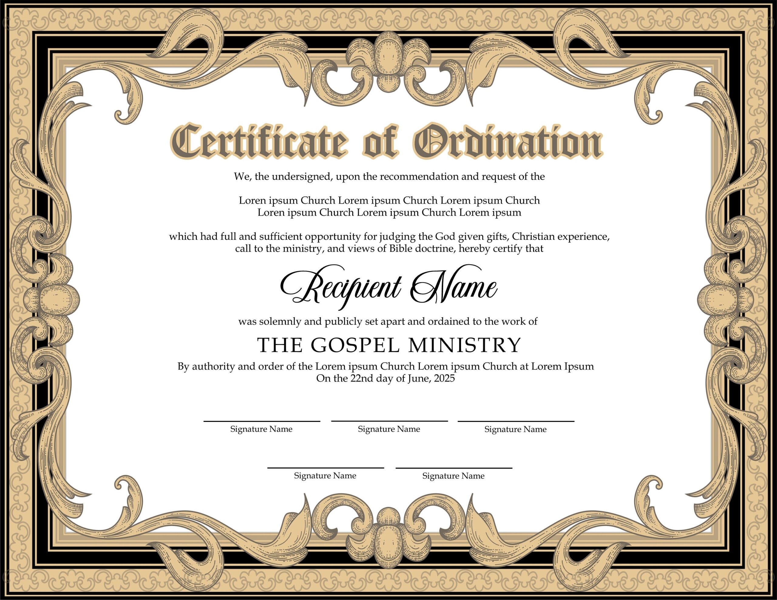Editable Ordained Minister Certificate Template Printable 