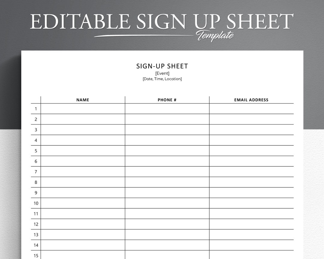 event sign up sheet template word