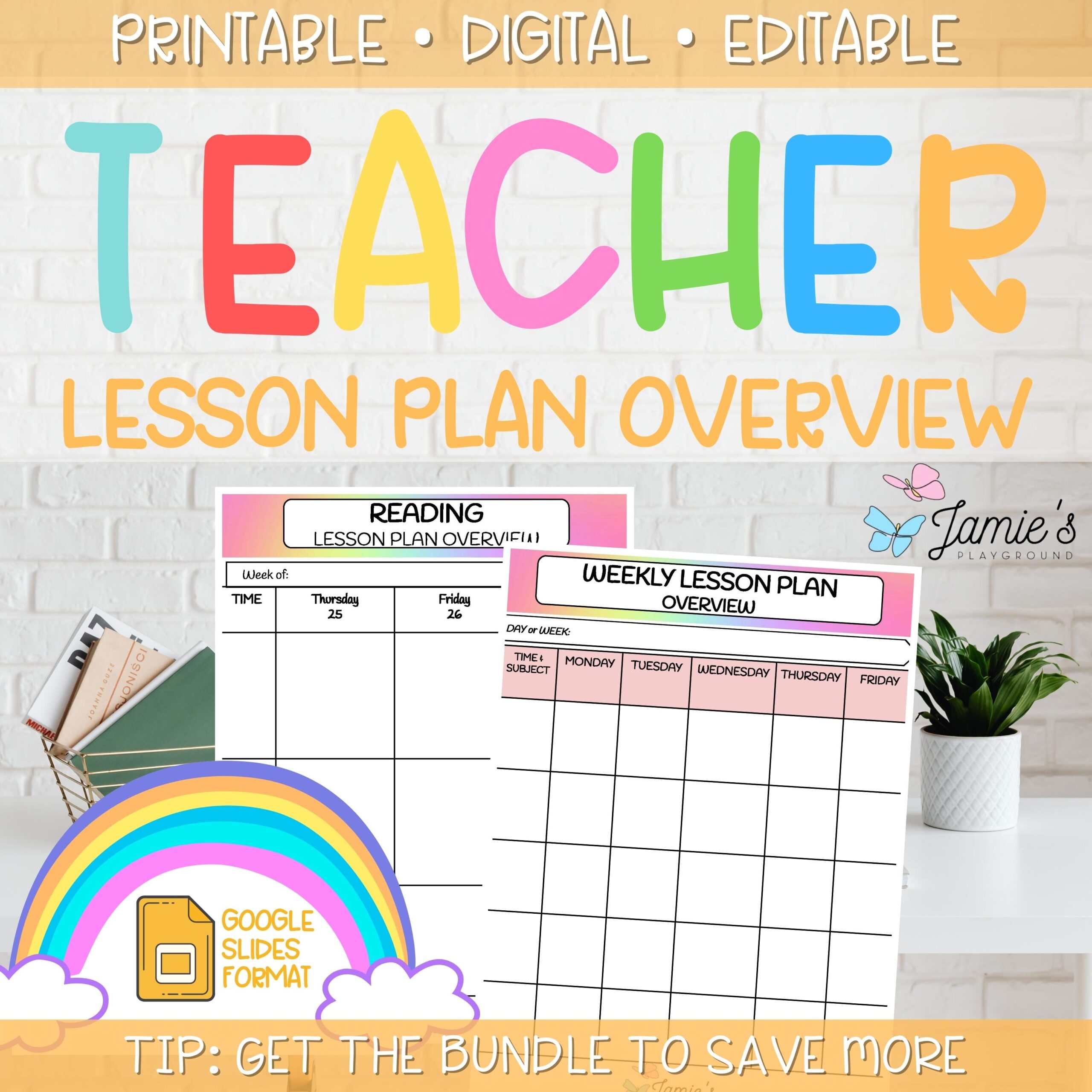 Editable Weekly Lesson Plan Template In Google Slides Rainbow Classful