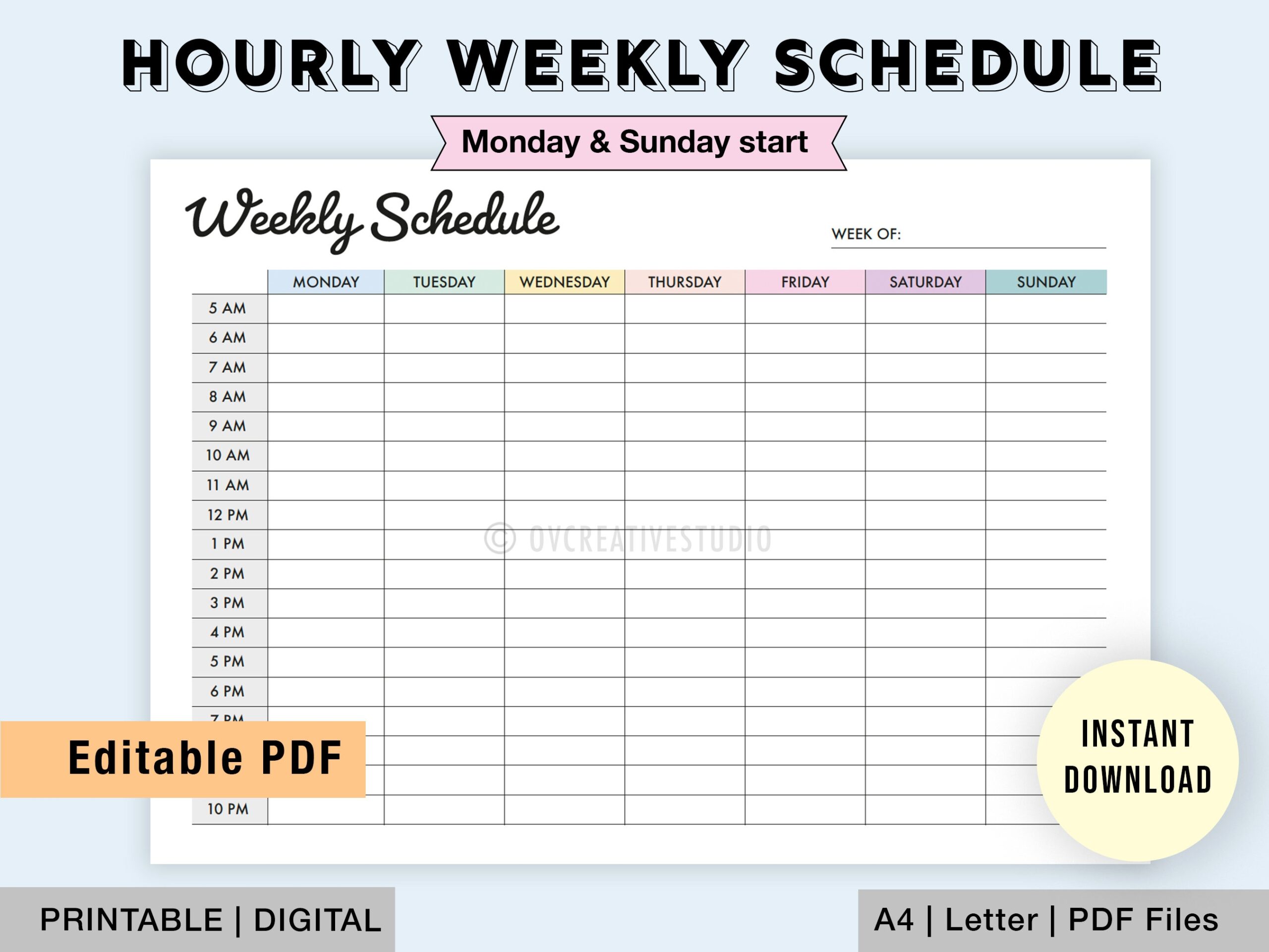 weekly schedule template editable