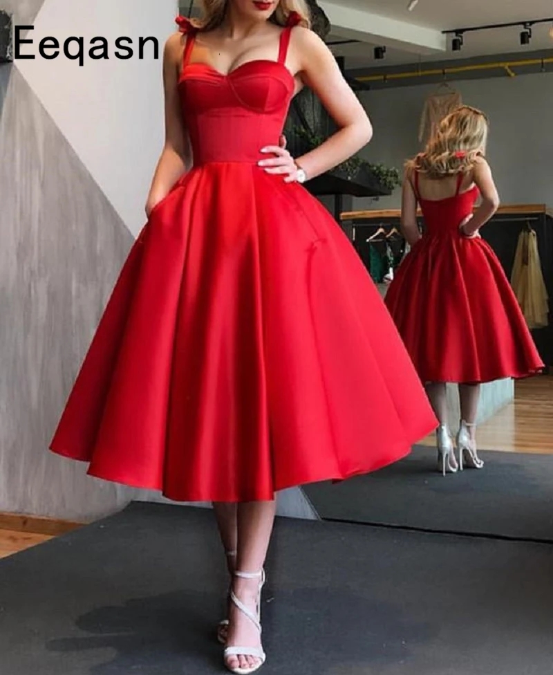 Elegant Red Short Cocktail Dresses Women Satin Party Dress For Wedding Knee Length A Line Robe De Cocktail Prom Gown Customized AliExpress