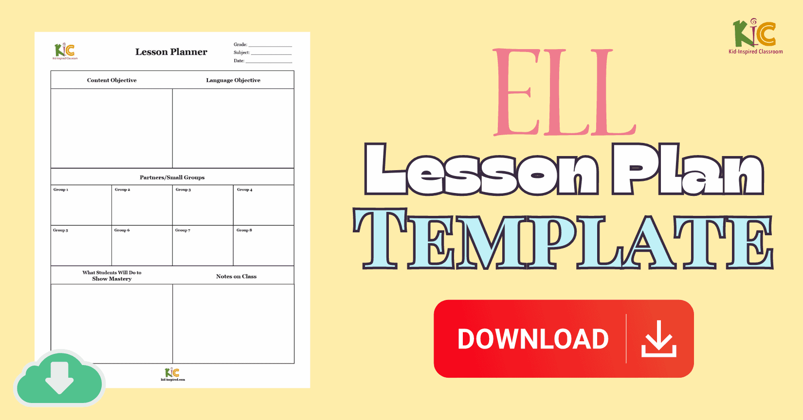 ELL Lesson Plan Template PDF Download Kid Inspired Classroom