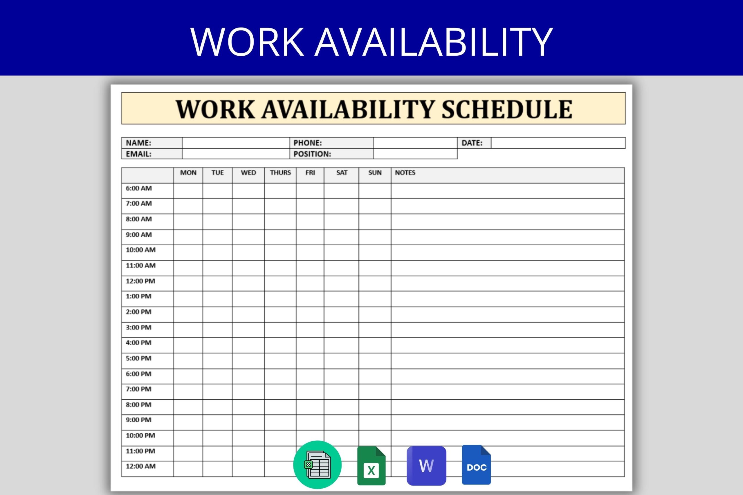 Employee Availability Form Weekly U0026 Hourly Schedule Template Work Availability Sheet Etsy Sweden