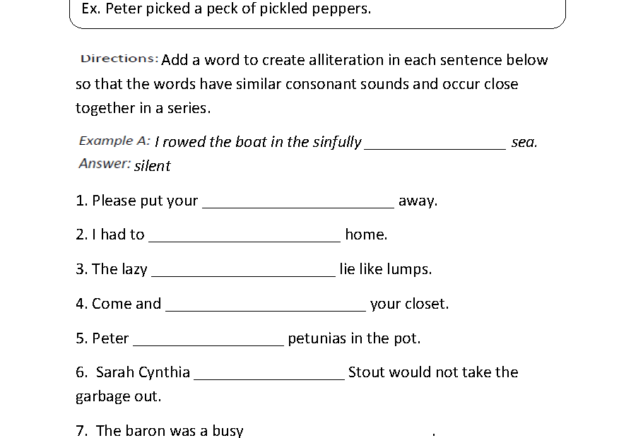 Englishlinx Alliteration Worksheets