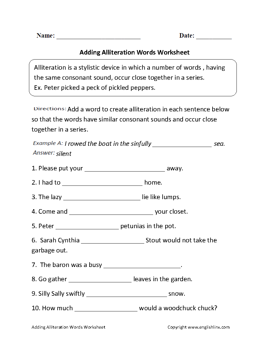 Englishlinx Alliteration Worksheets