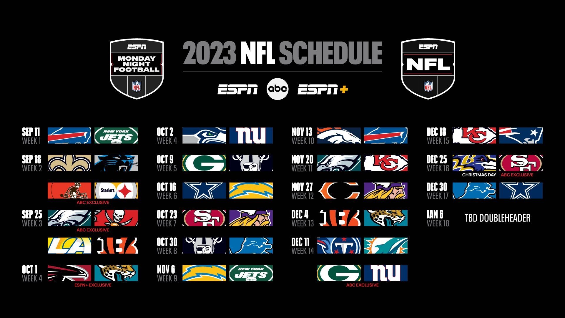 ESPN s 25 Game 2023 24 NFL Schedule More Monday Night Football 