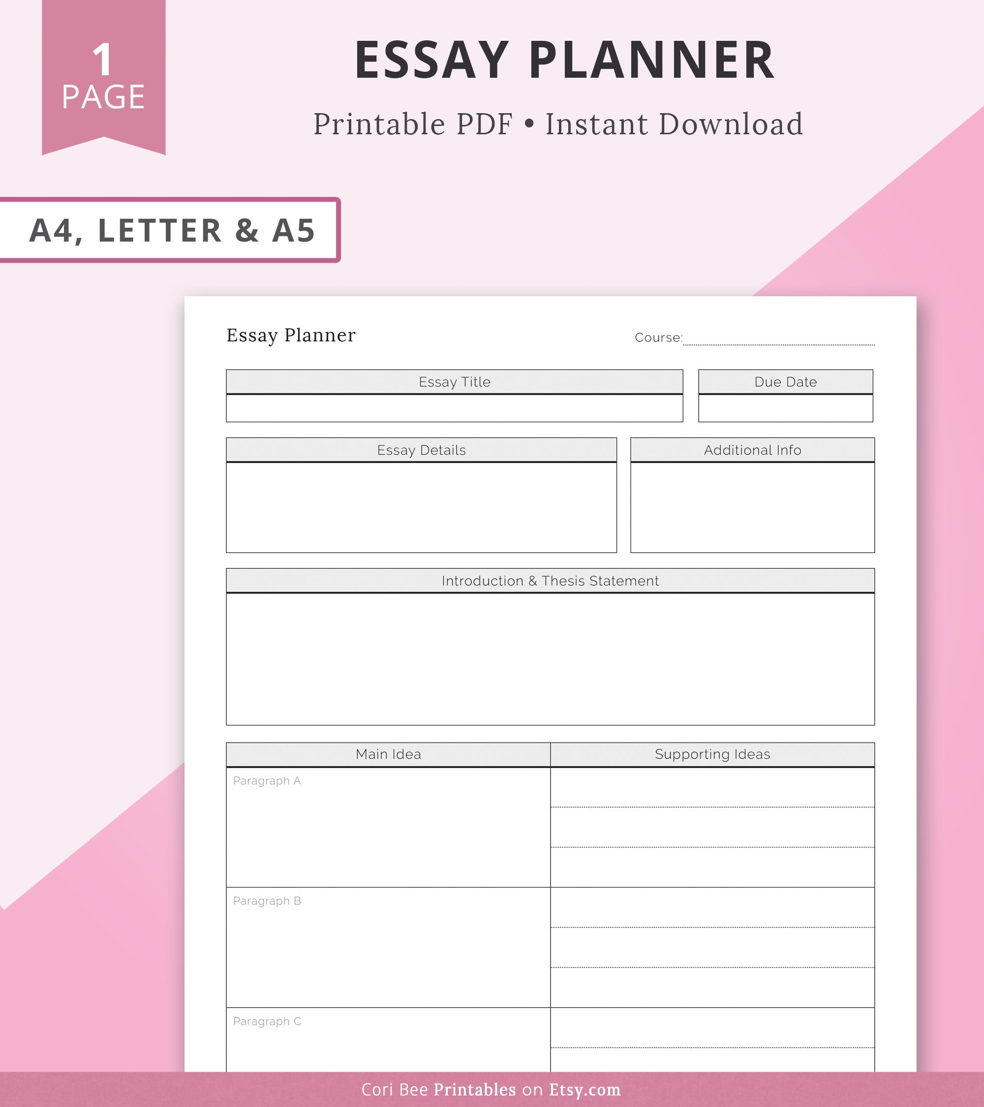 Essay Planner Printable Essay Template Essay Plan Essay Rough Draft Printable Essay Printable Template Research Paper Printable