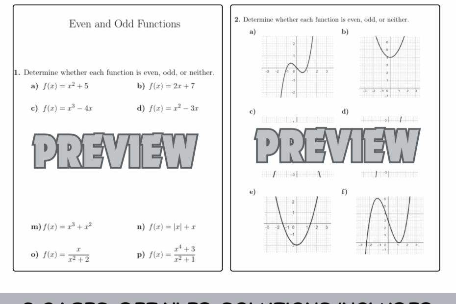Even And Odd Functions Worksheet with Solutions Teaching Resources