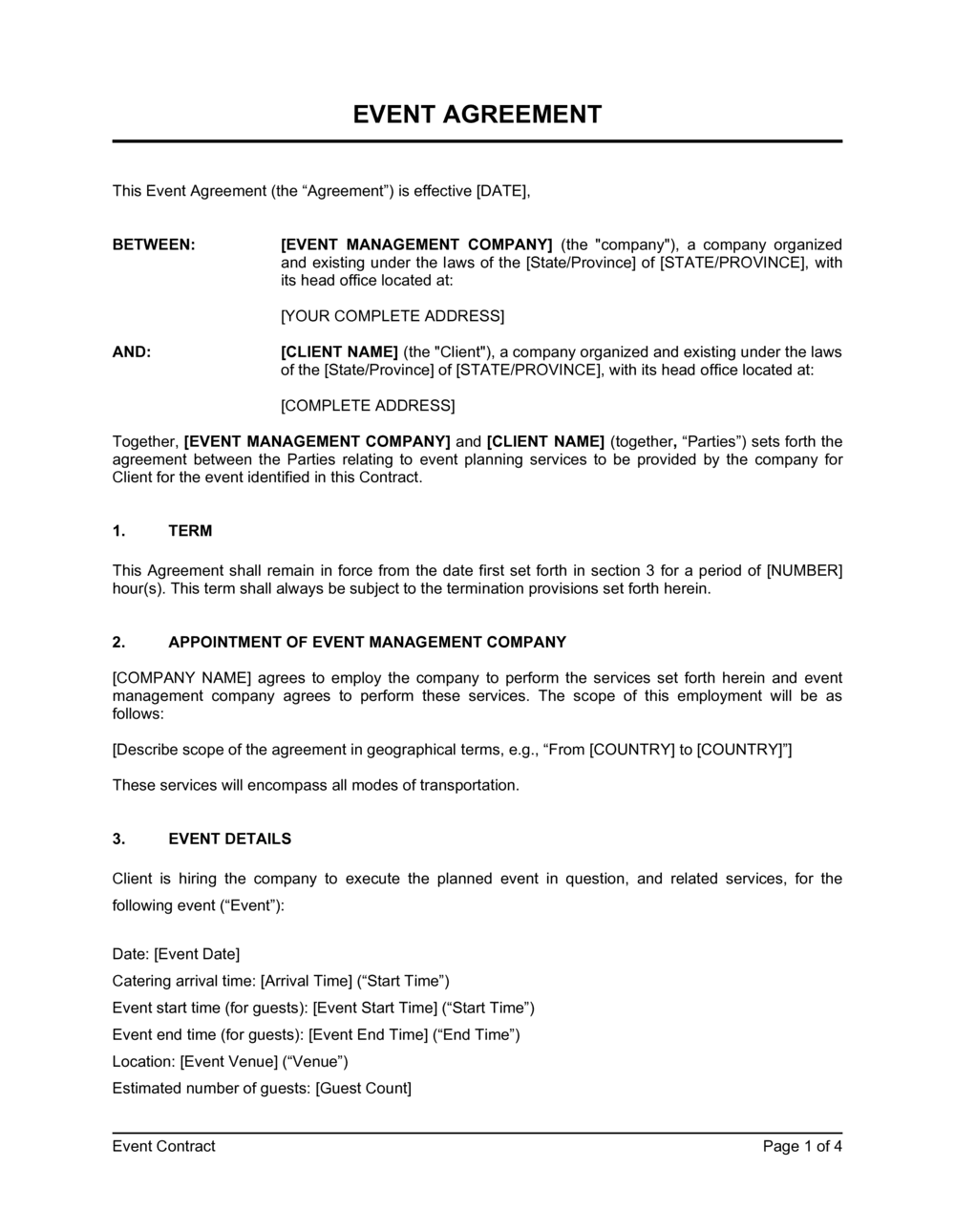 Event Contract Template