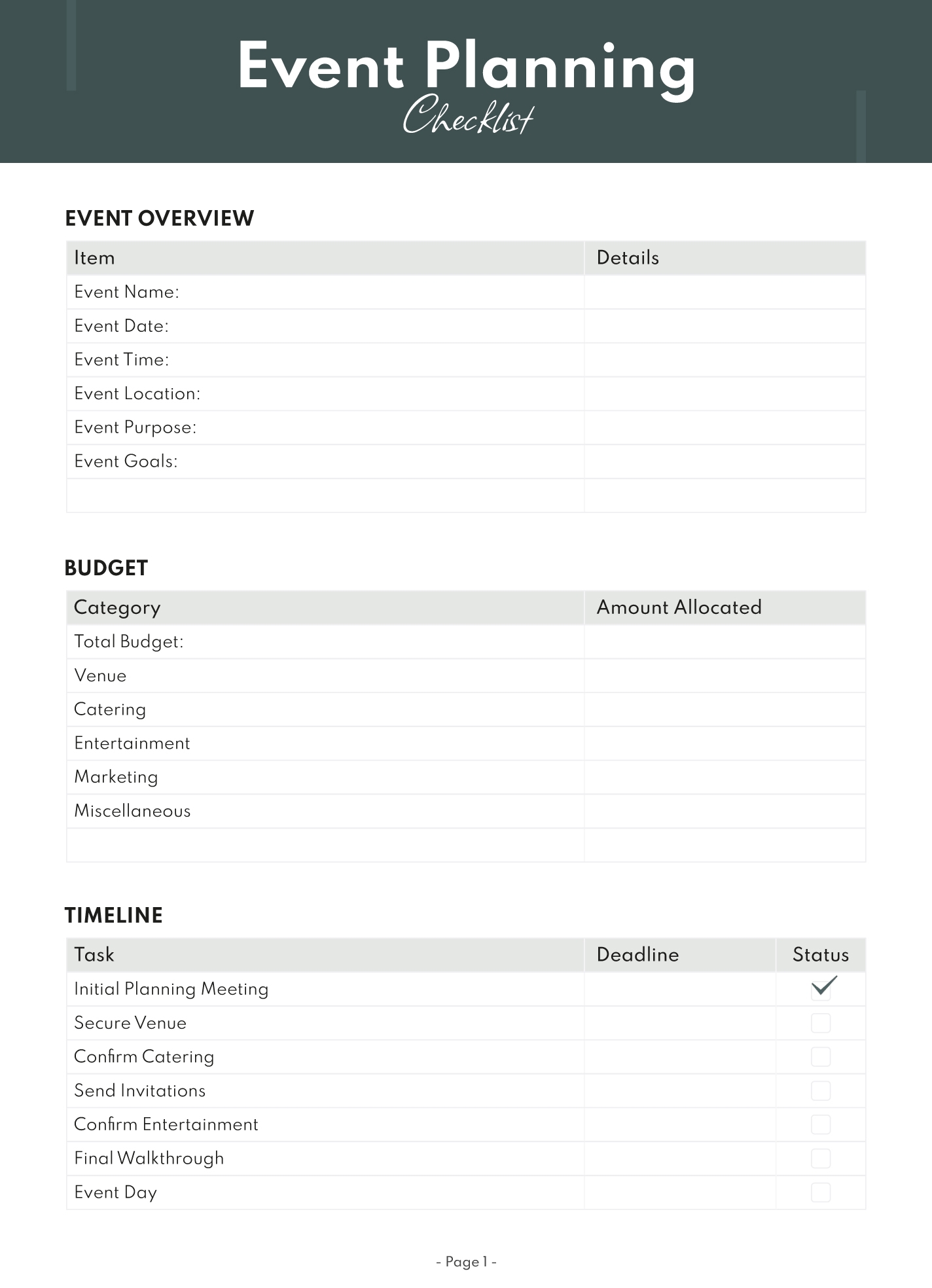 event planning document template